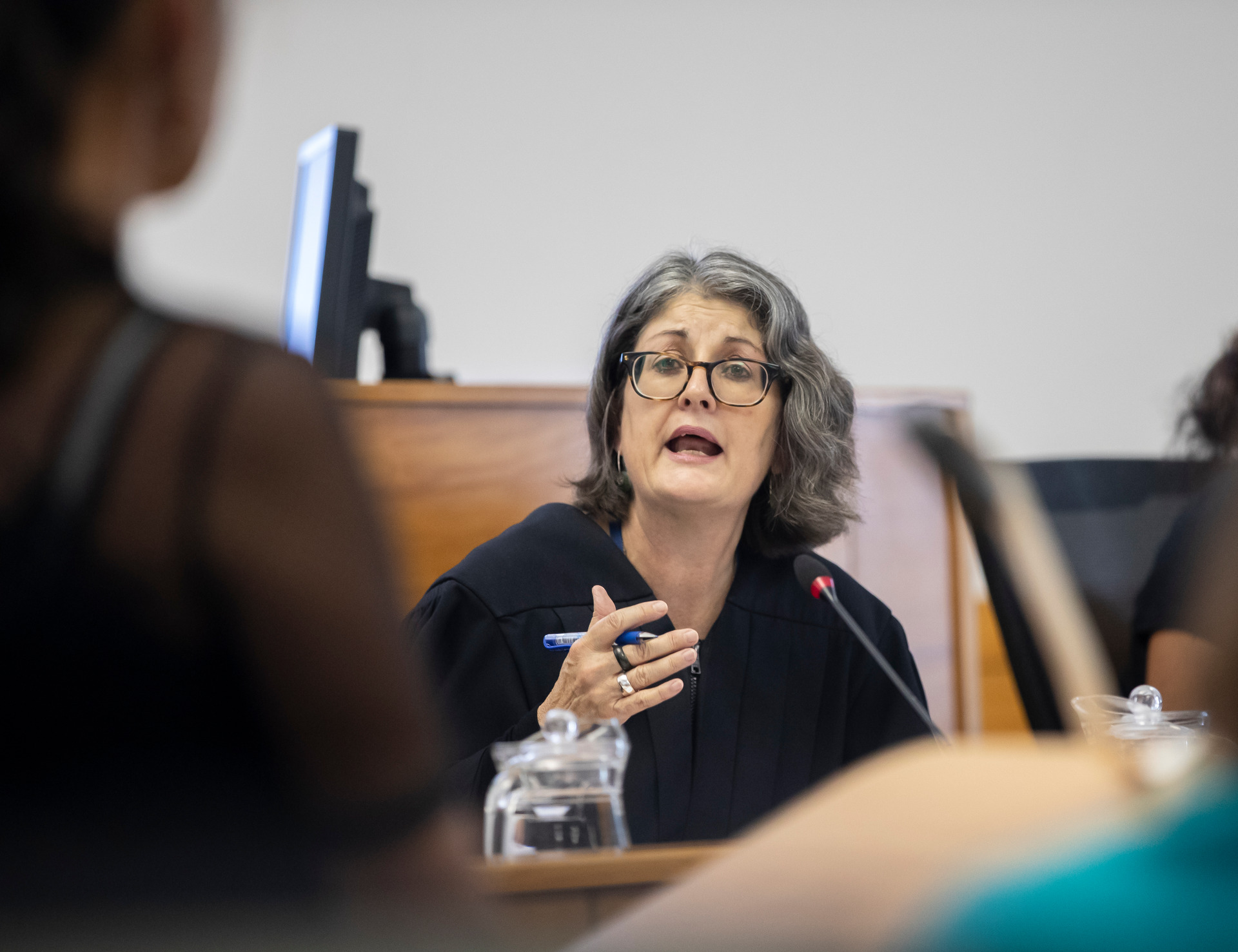 Judge Lisa Tremewan speaks to a woman appearing before the Alcohol and Drug Treatment Court at the Waitakere District Court in West Auckland. 