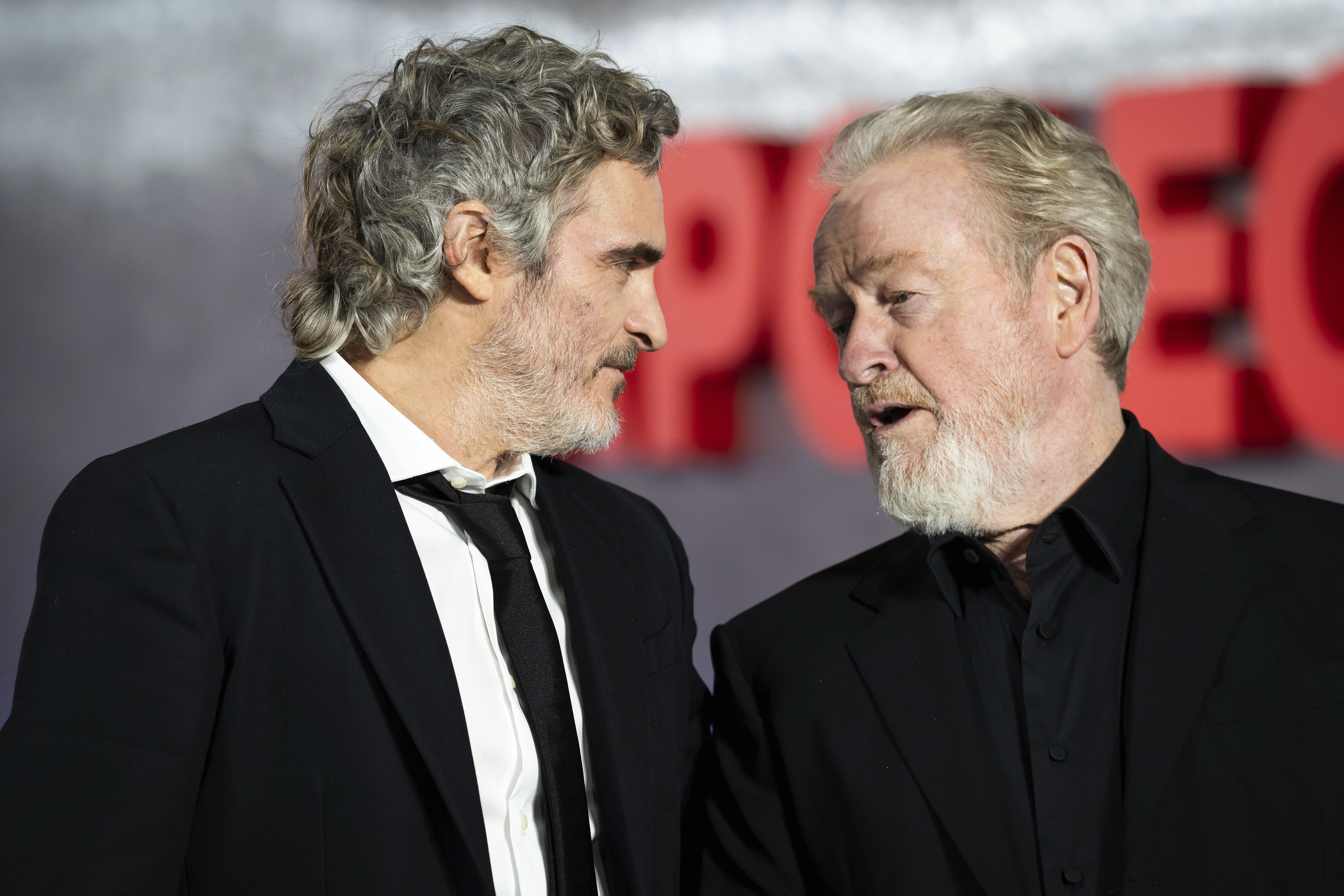 Joaquin Phoenix, left, and Sir Ridley Scott at the UK premiere of Napoleon in London. Photo / Scott Garfitt, Invision, AP