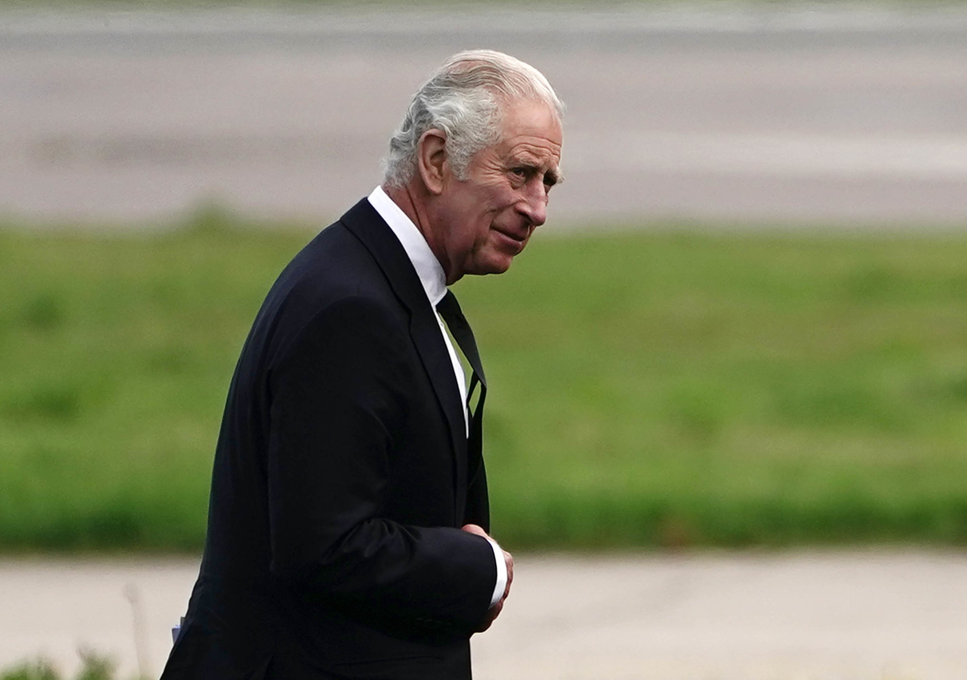 King Charles III at Aberdeen Airport as he travels to London with Camilla following the death of Queen Elizabeth II. Photo / Getty Images