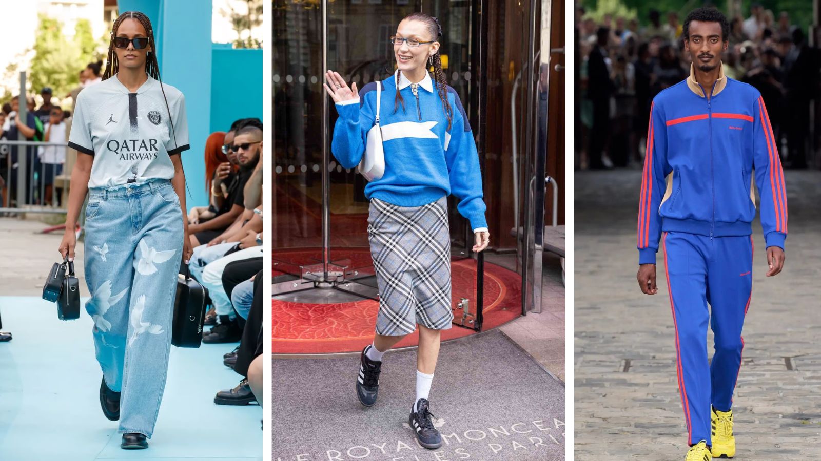 Left to right: Paradis x Air Jordan spring/summer 2024, Bella Hadid, Wales Bonner for Adidas spring/summer 2024.