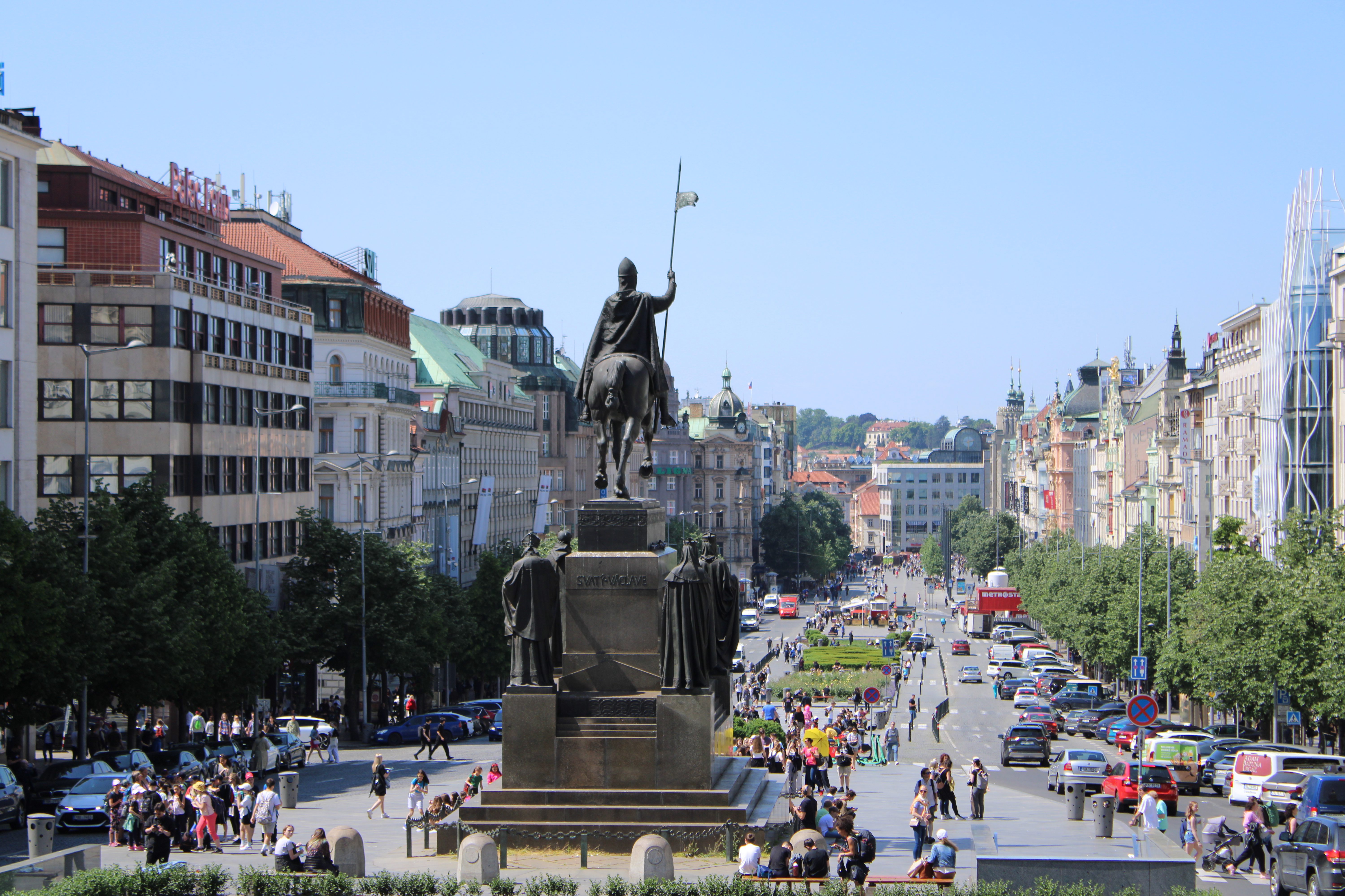 Wenceslas Square is home to the statue of St Wenceslas of Bohemia. Photo / Yaren Fadiloglulari