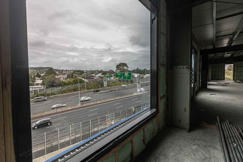 Looking towards the Northwestern Motorway at Pt Chevalier from the top level of the new $73m premises, where offices are available for lease. Photo / Jason Dorday