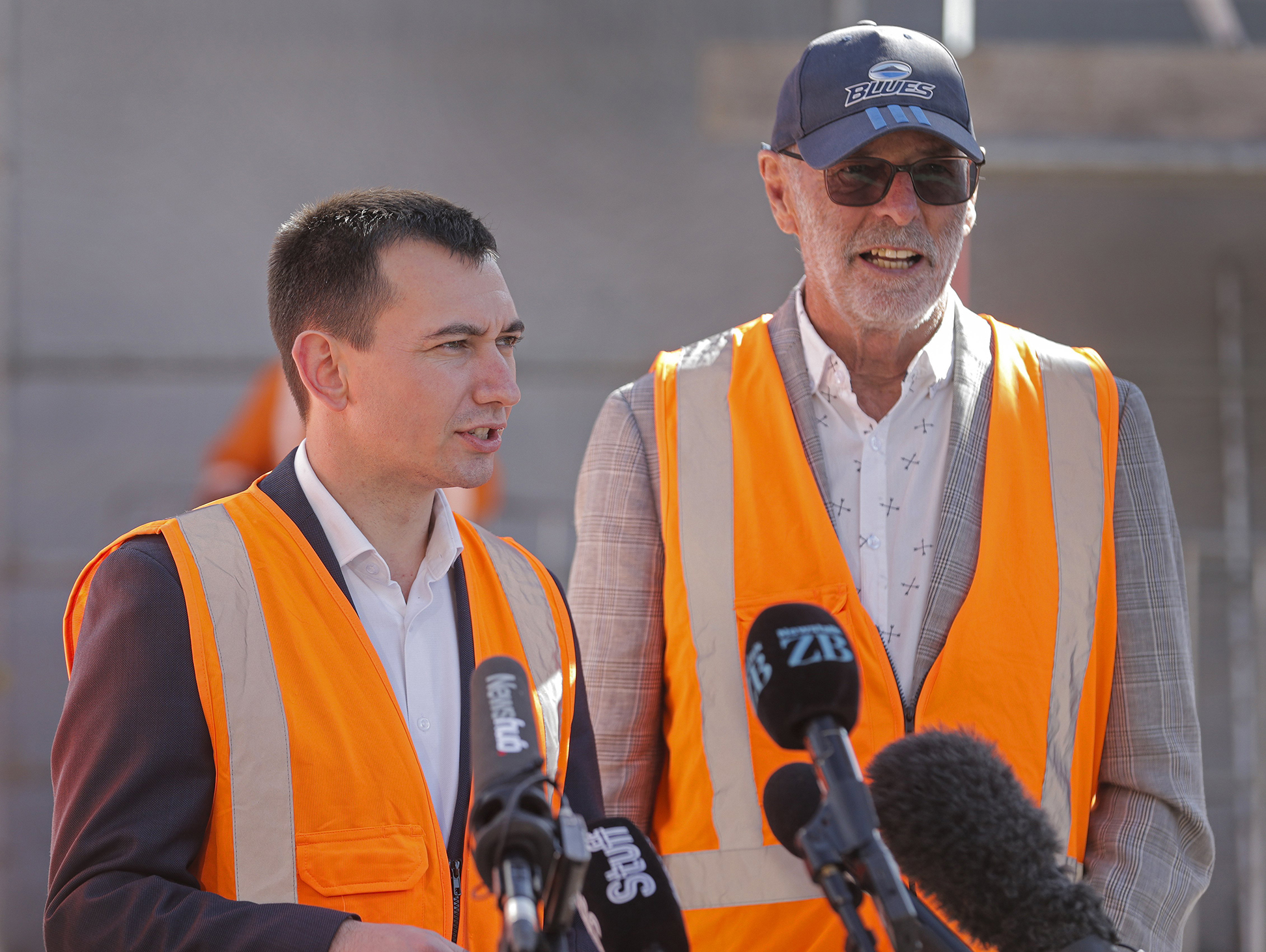 Transport Minister Simeon Brown, left, and Mayor of Auckland Wayne Brown say they will hold all parties accountable to deliver the City Rail Link on budget and on time. Photo / Alex Burton