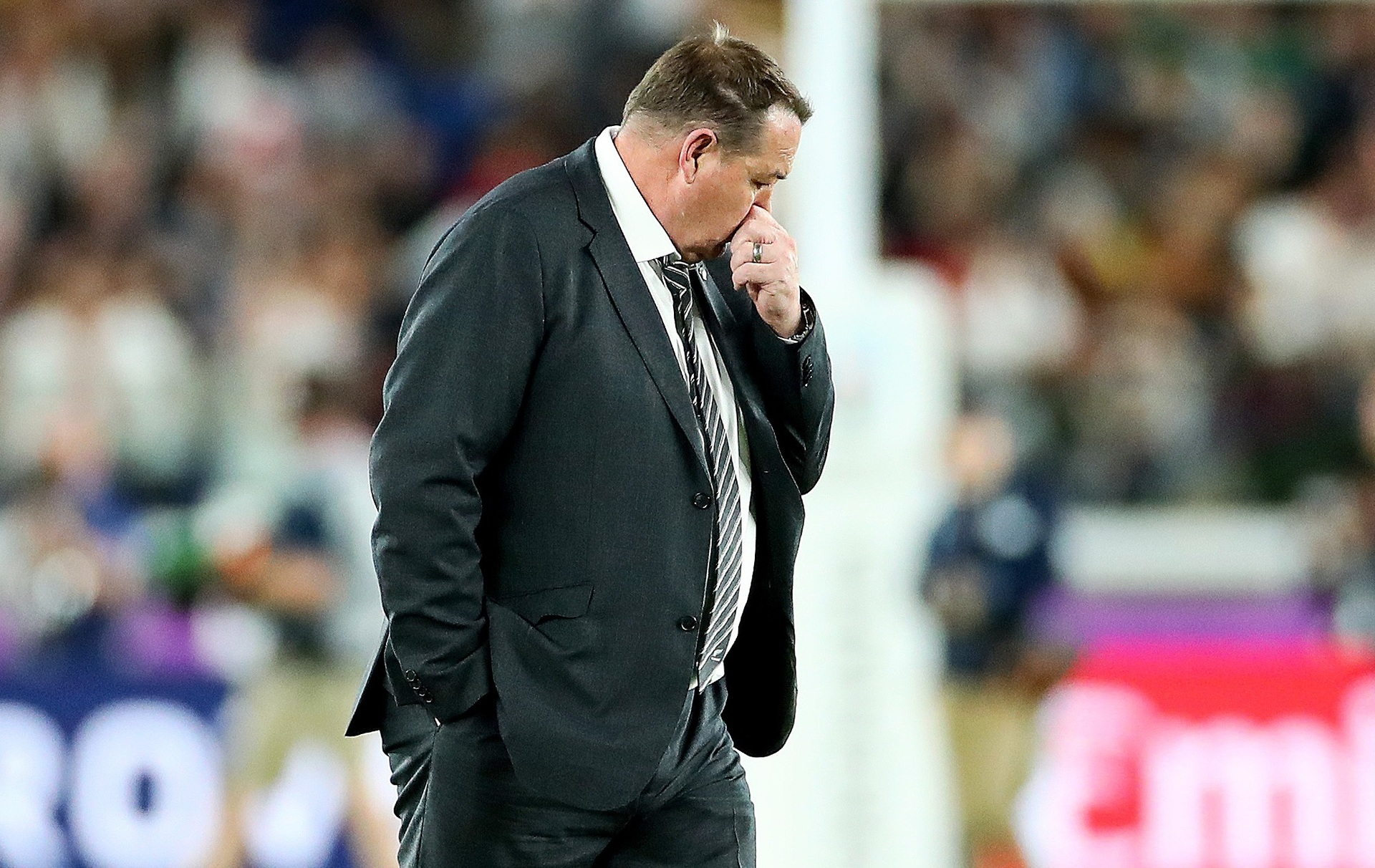 Steve Hansen dejected after losing against England in the World Cup semifinal. Photo / Photosport
