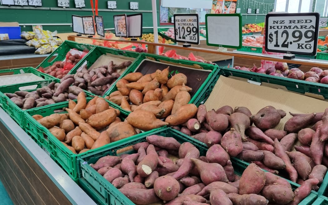 Kūmara was being sold at $12.99 per kg in Fruit World Grey Lynn on February 28, 2023. Photo / RNZ / Tom Taylor