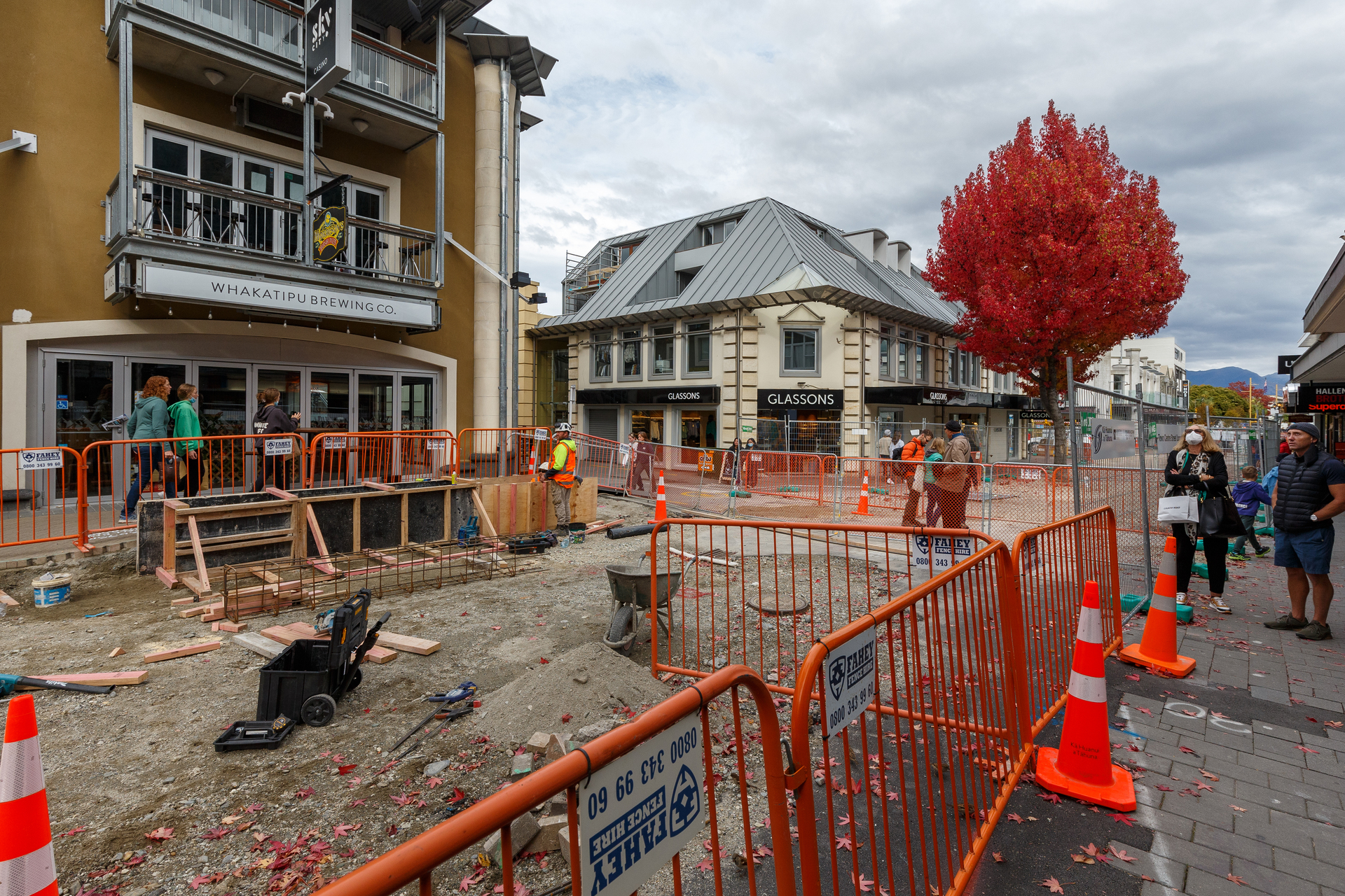 Pedestrians must navigate a maze of detours on Beach Street. Photo / James Allan