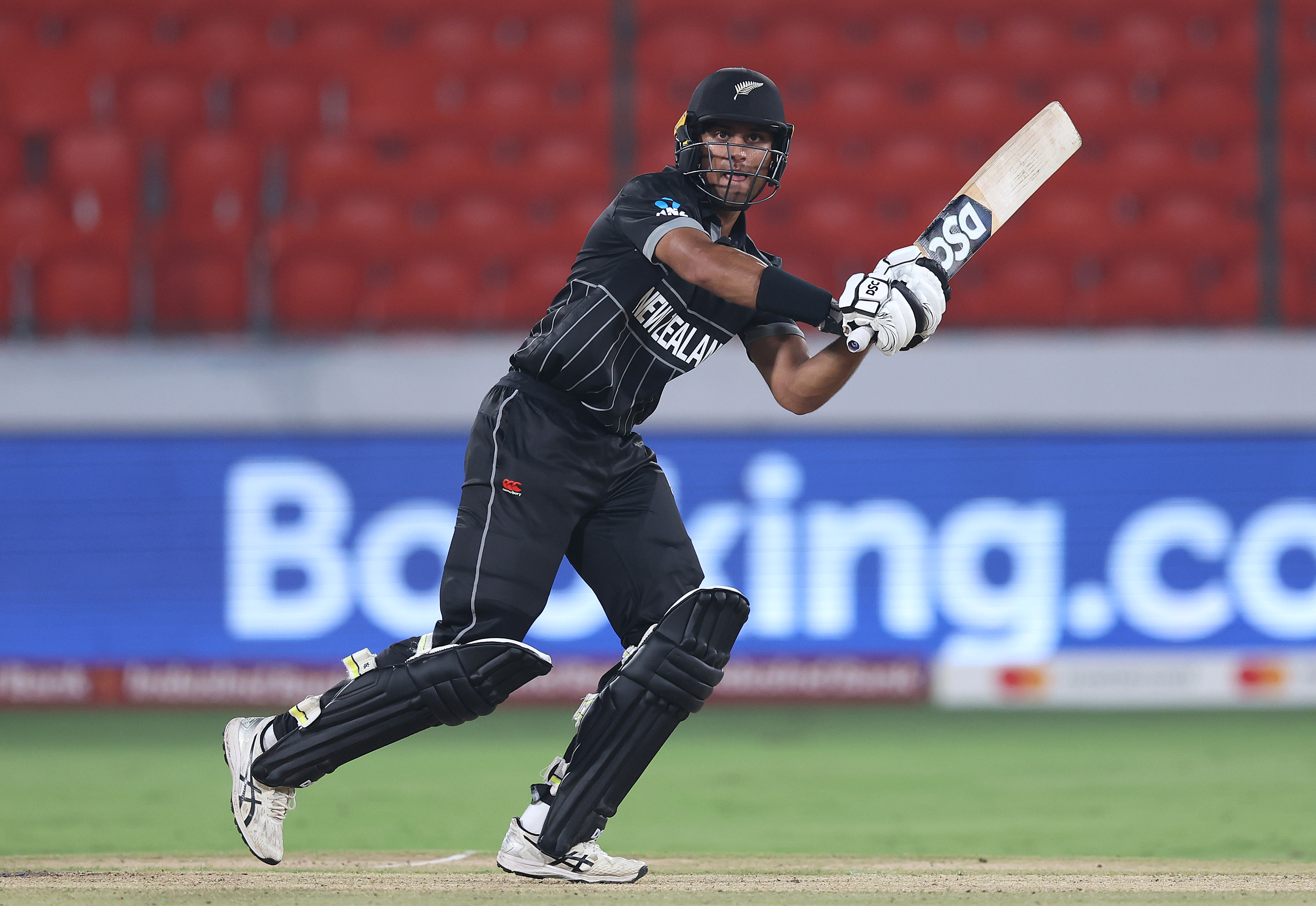 Rachin Ravindra top-scored for the Black Caps in a warm-up match against Pakistan before the Cricket World Cup. Photo / Getty Images