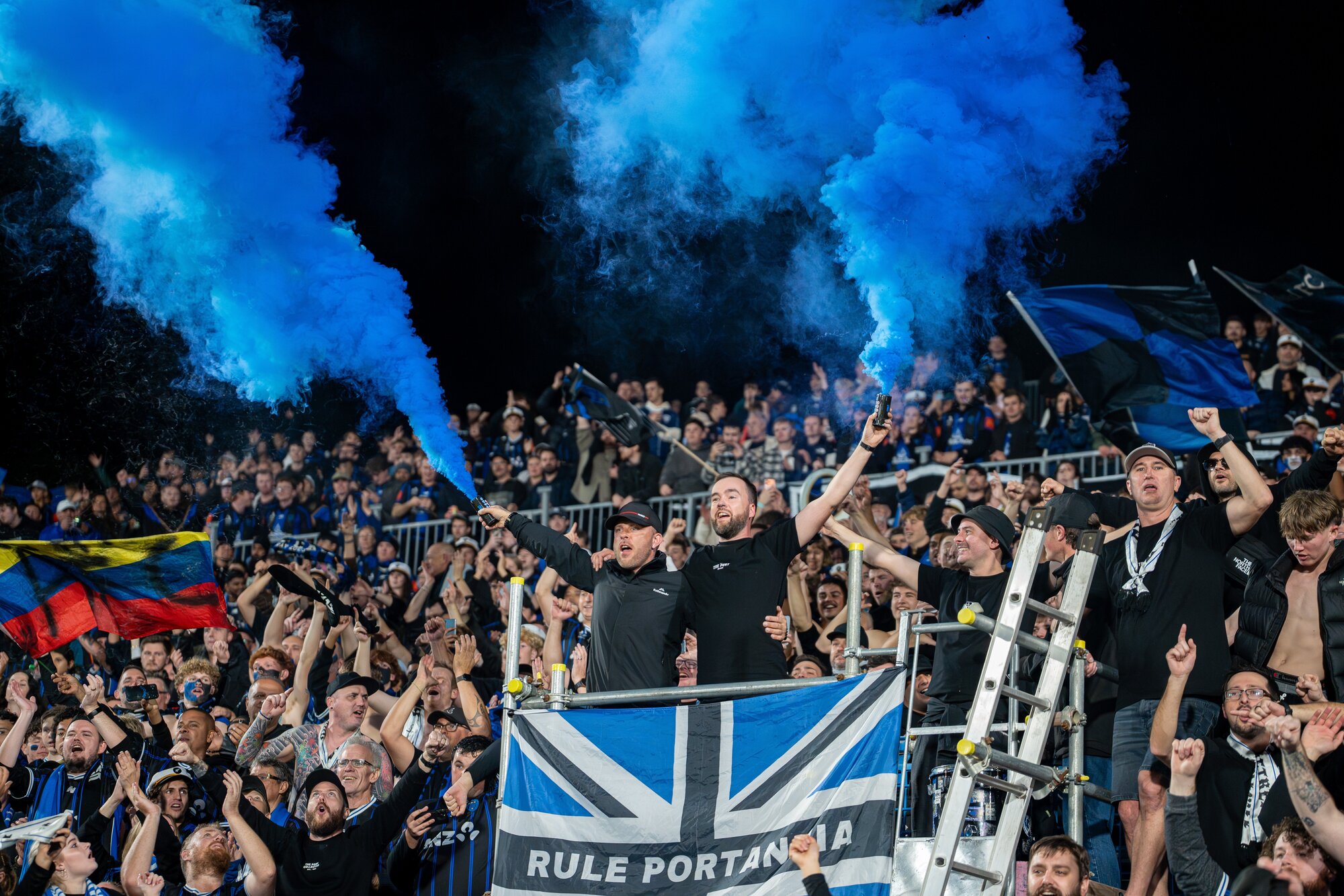 Auckland FC fans at the A-League grand final on Saturday. Photo / Alyse Wright 