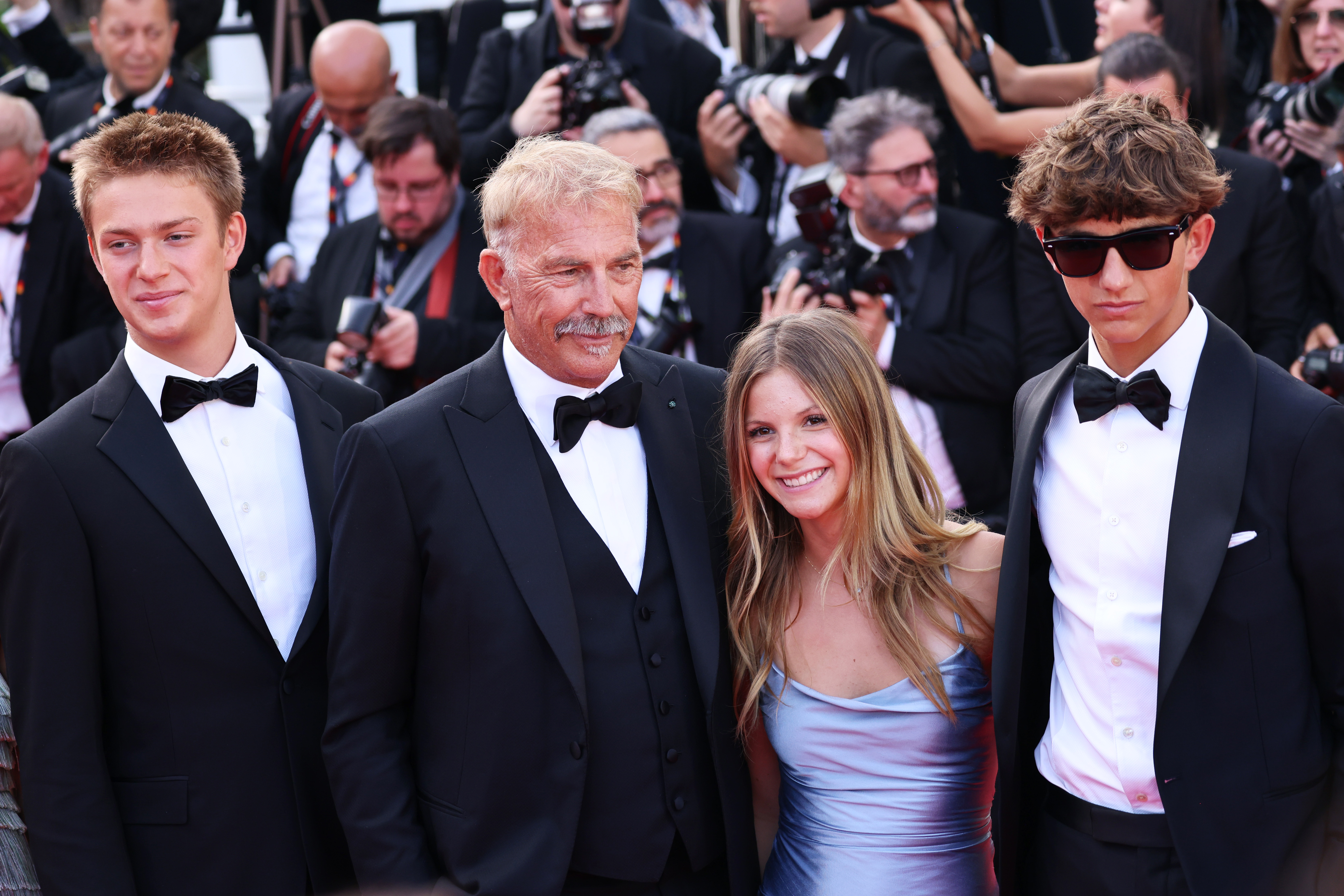 Cayden Wyatt Costner, Kevin Costner, Grace Avery Costner and Hayes Costner attend the 