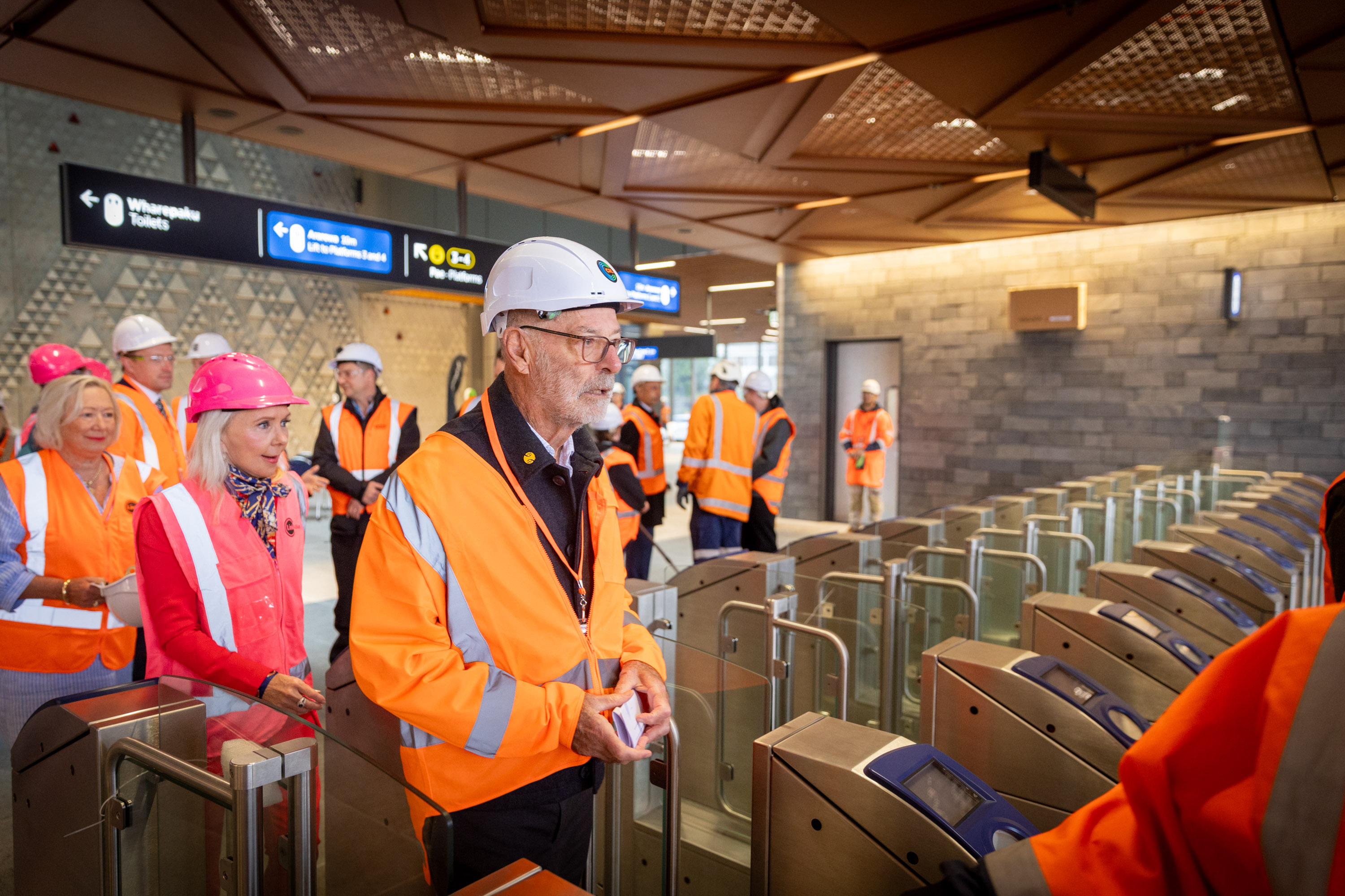 Auckland Mayor Wayne Brown and Deputy Mayor Desley Simpson test the train experience from Maungawhau Station through the City Rail Link tunnels. Photo / Michael Craig