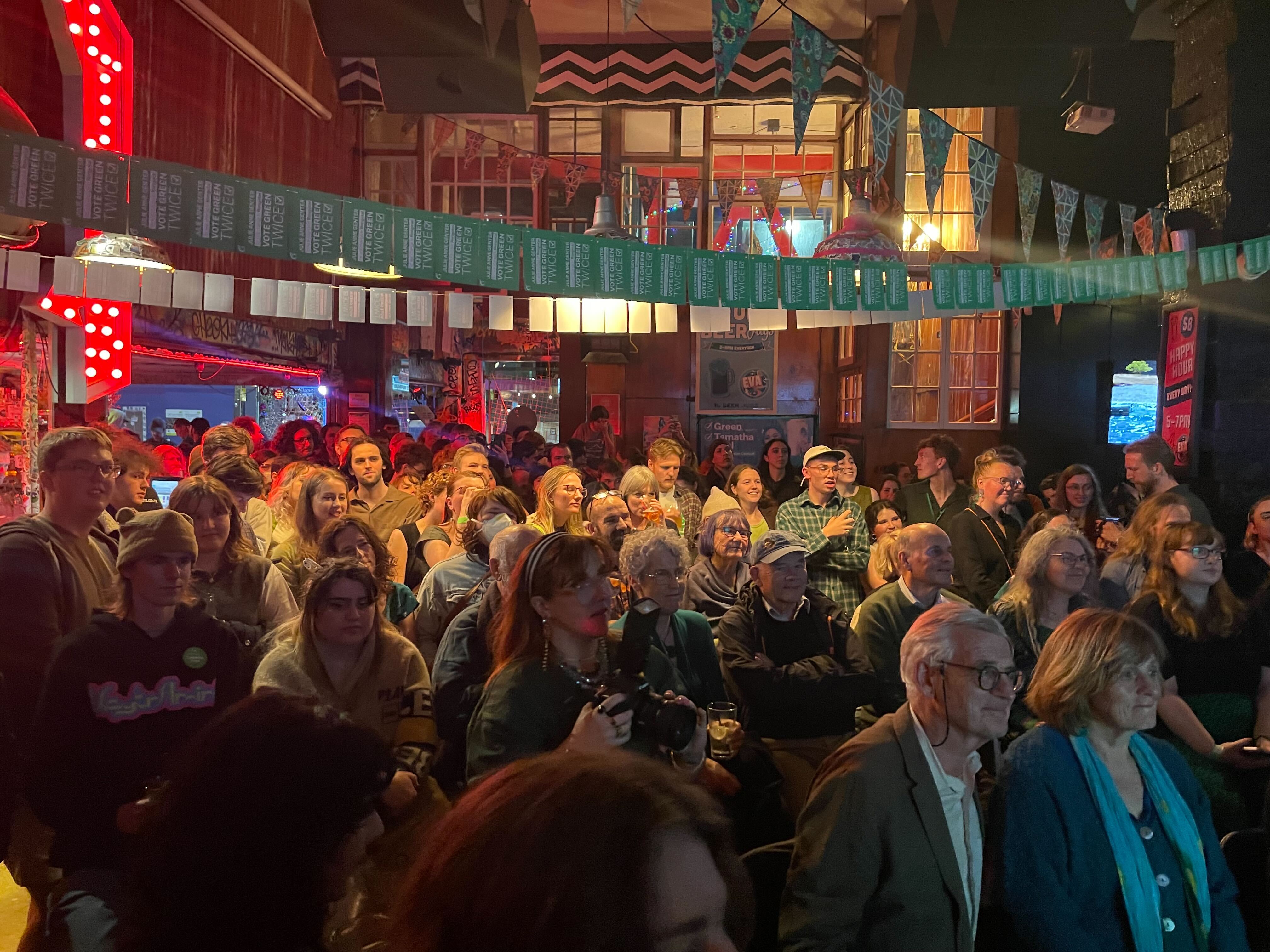 Green Party candidates Tamatha Paul and Julie Anne Genter held their election event in central Wellington last night. Photo / Azaria Howell