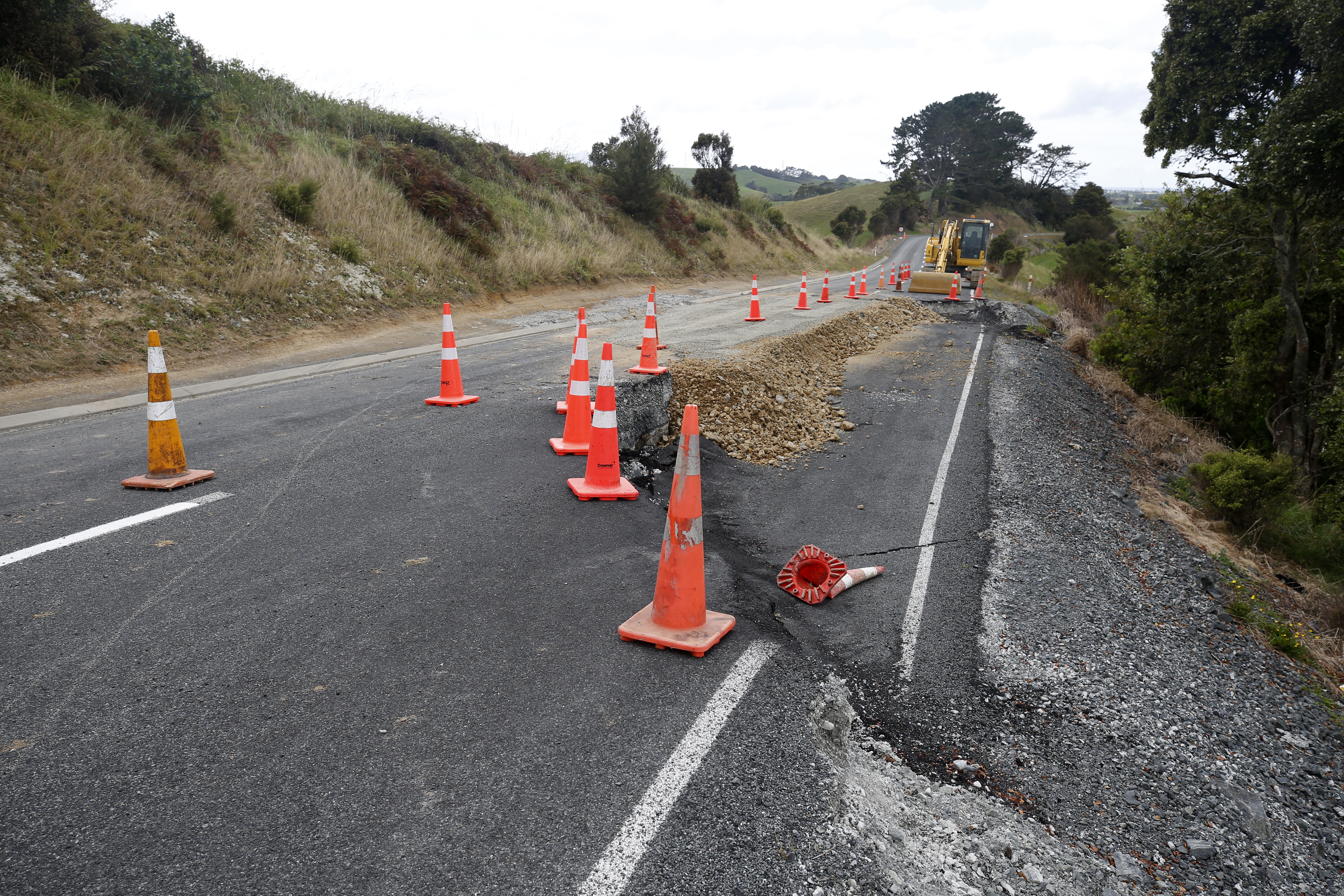 The damage to Shoemaker Rd, near Waipū, was caused by Cyclone Gabrielle. Photo / Michael Cunningham