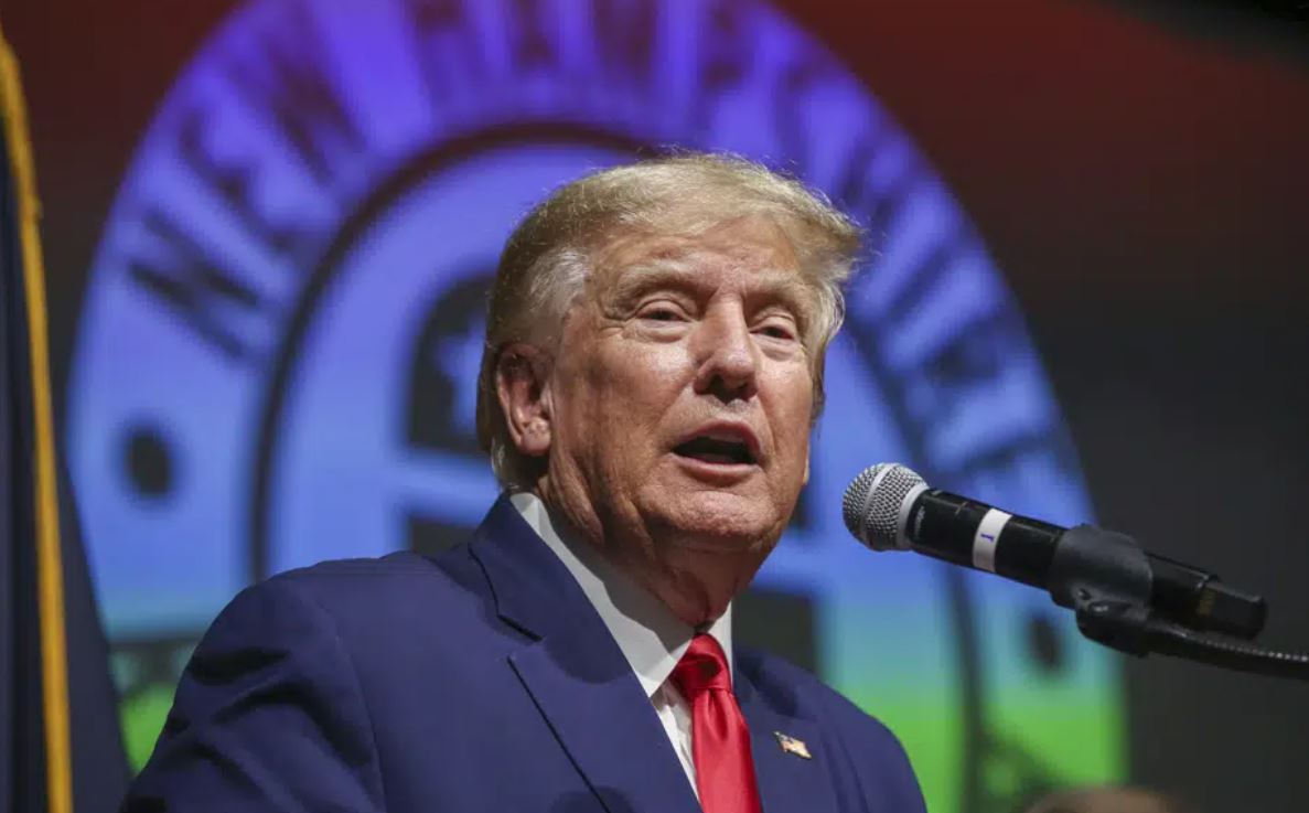 Former President Donald Trump speaks during the New Hampshire Republican State Committee 2023 annual meeting. Photo / AP