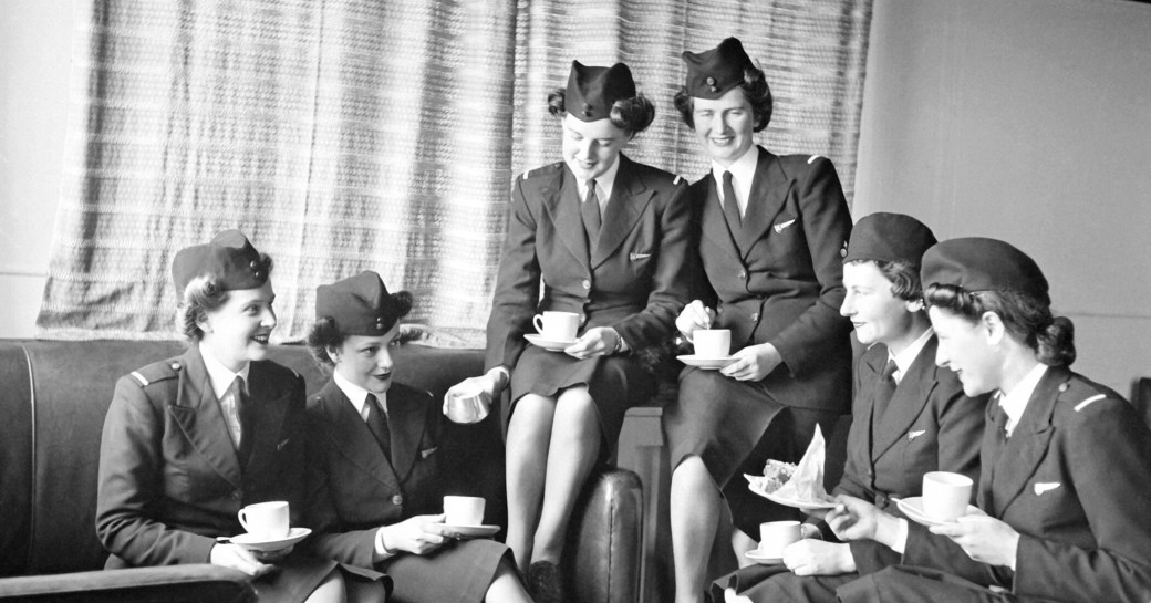 Air force: A military inspired look was adopted by the first air stewardesses, in 1946. Epaulets on male and female crew indicated rank. Photo / Air New Zealand