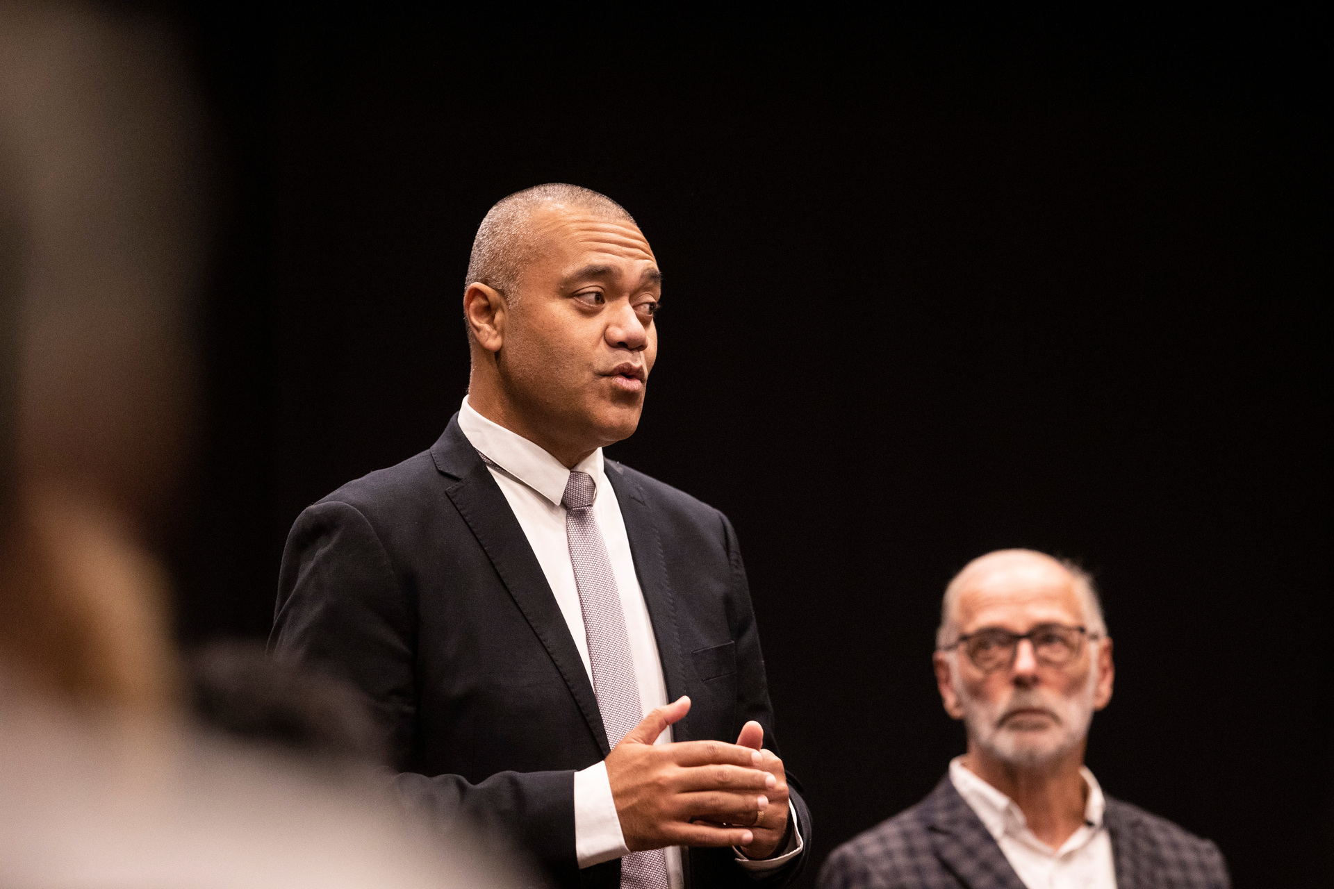 Auckland mayoral candidate Efeso Collins during the meet the candidates held by the Penrose Business Association, Ellerslie. Photo / Greg Bowker