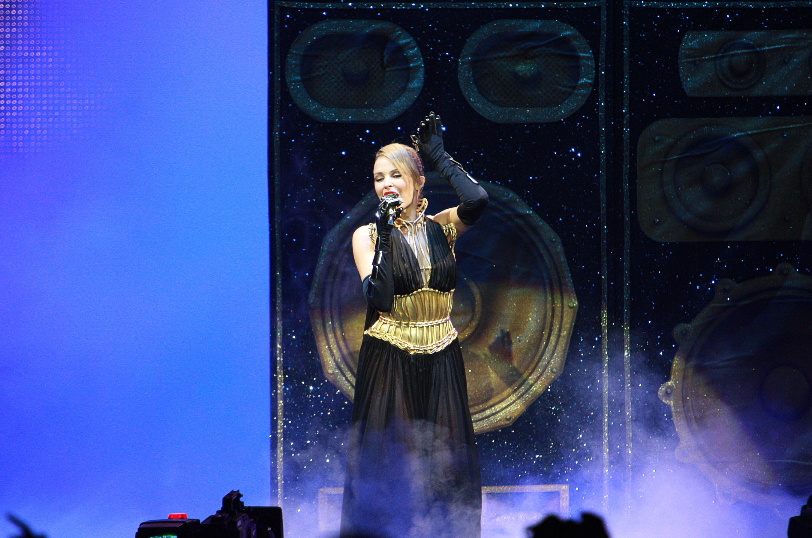 Kylie Minogue - in concert in Auckland in 2008 - also made an appearance at the Big Day Out, but didn't make the Auckland gig. Photo / Norrie Montgomery