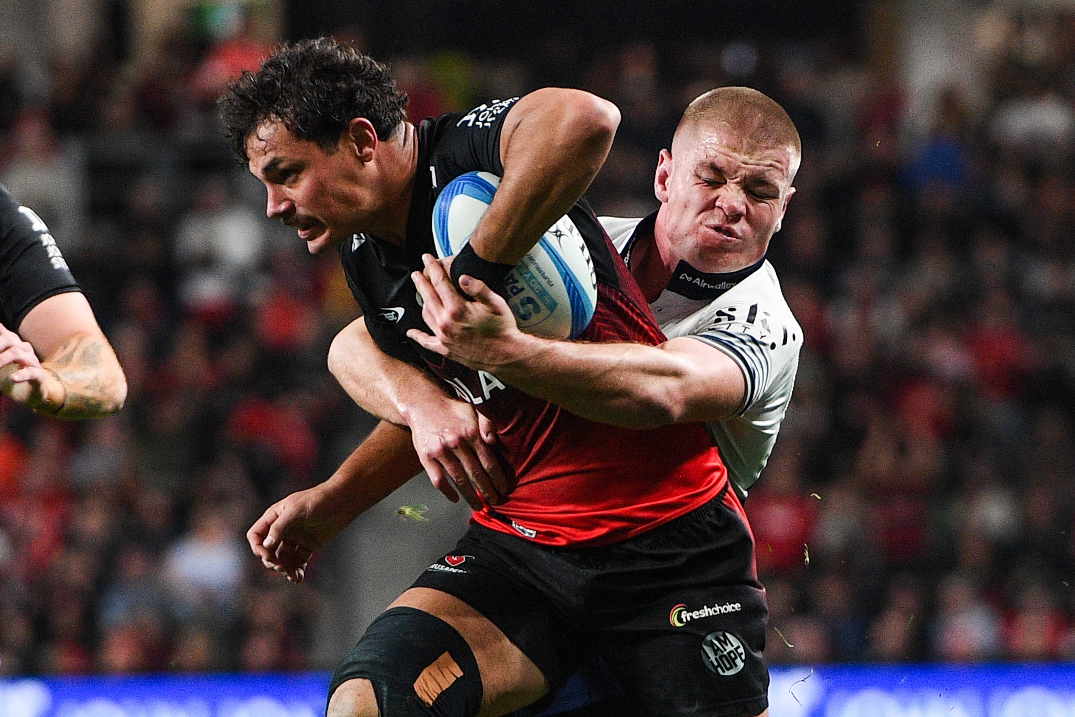 Anton Segner makes a tackle on Macca Springer. Photo / Photosport
