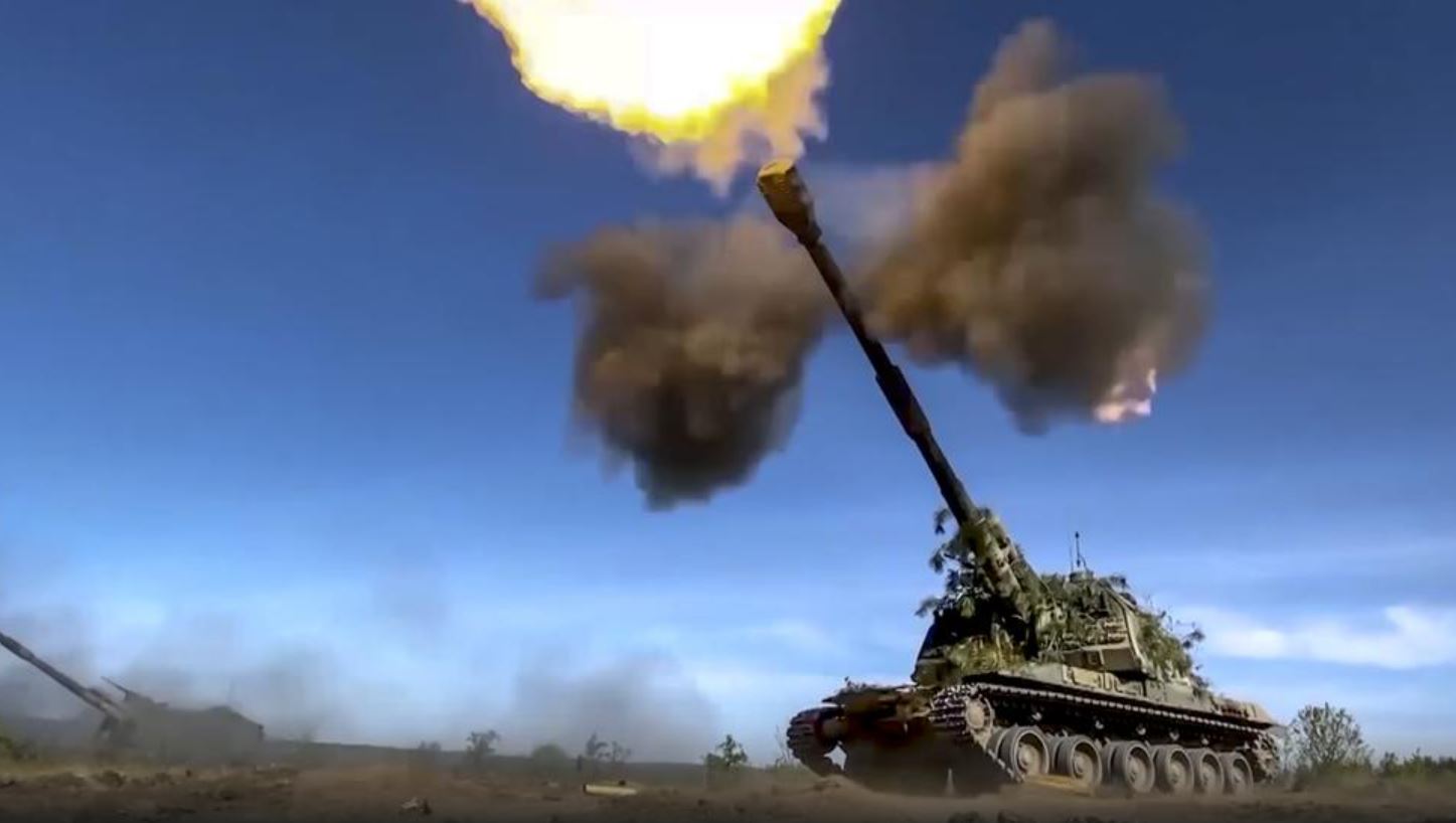 A Russian self-propelled gun firing towards Ukrainian positions at an undisclosed location. Photo / AP