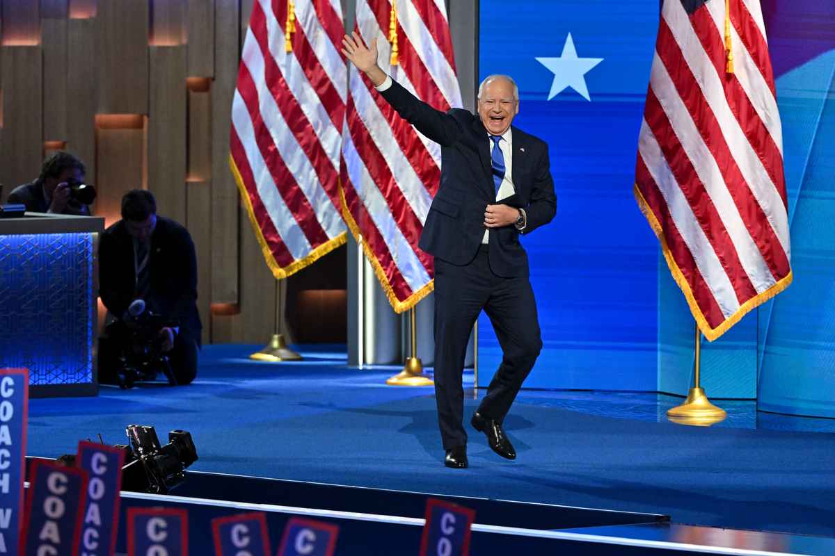 Tim Walz walks onstage at the United Center for the Democratic National Convention. Photo / The Washington Post