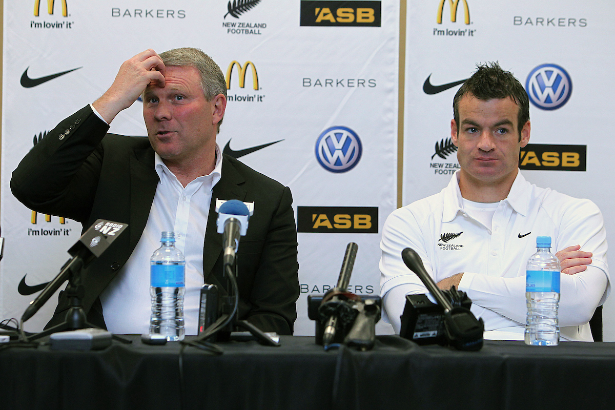 All Whites' Head Coach Ricki Herbert and Captain Ryan Nelsen during post game conference. Photo / Photosport.co.nz