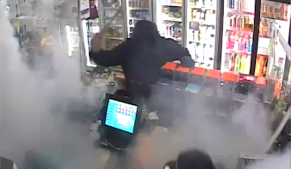 The 'reckless' attack by hammer-wielding offenders on two people at Auckland's Jyotis Dairy caught on camera. Photo / Supplied