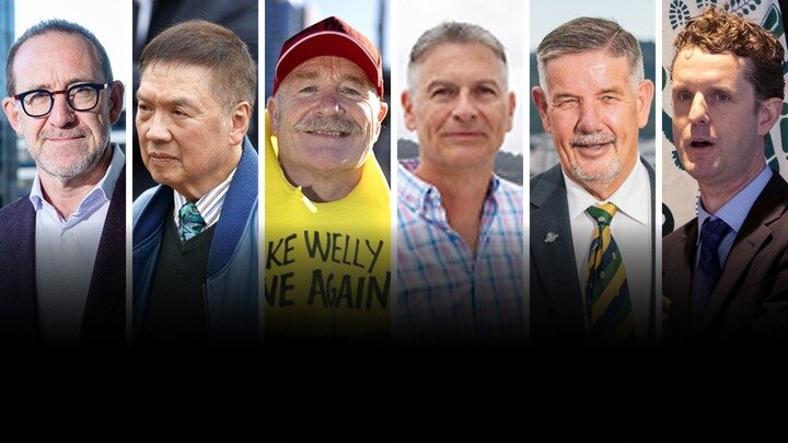 The six men vying to be Wellington's next mayor are Andrew Little, Ray Chung, Graham Bloxham, Karl Tiefenbacher, Rob Goulden and Kelvin Hastie. NZH composite image