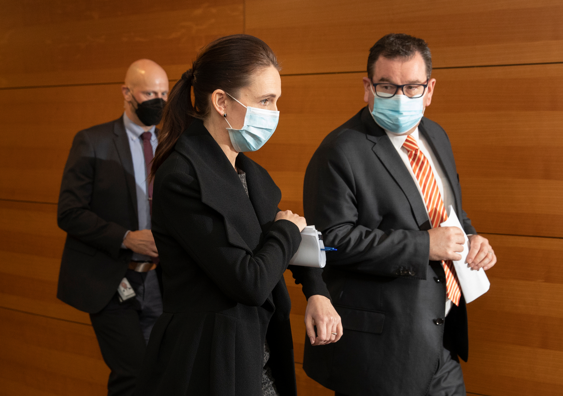 A Treasury report has criticised the amount of Covid spending by Dame Jacinda Ardern (centre) and Grant Robertson (right). Photo / Mark Mitchell