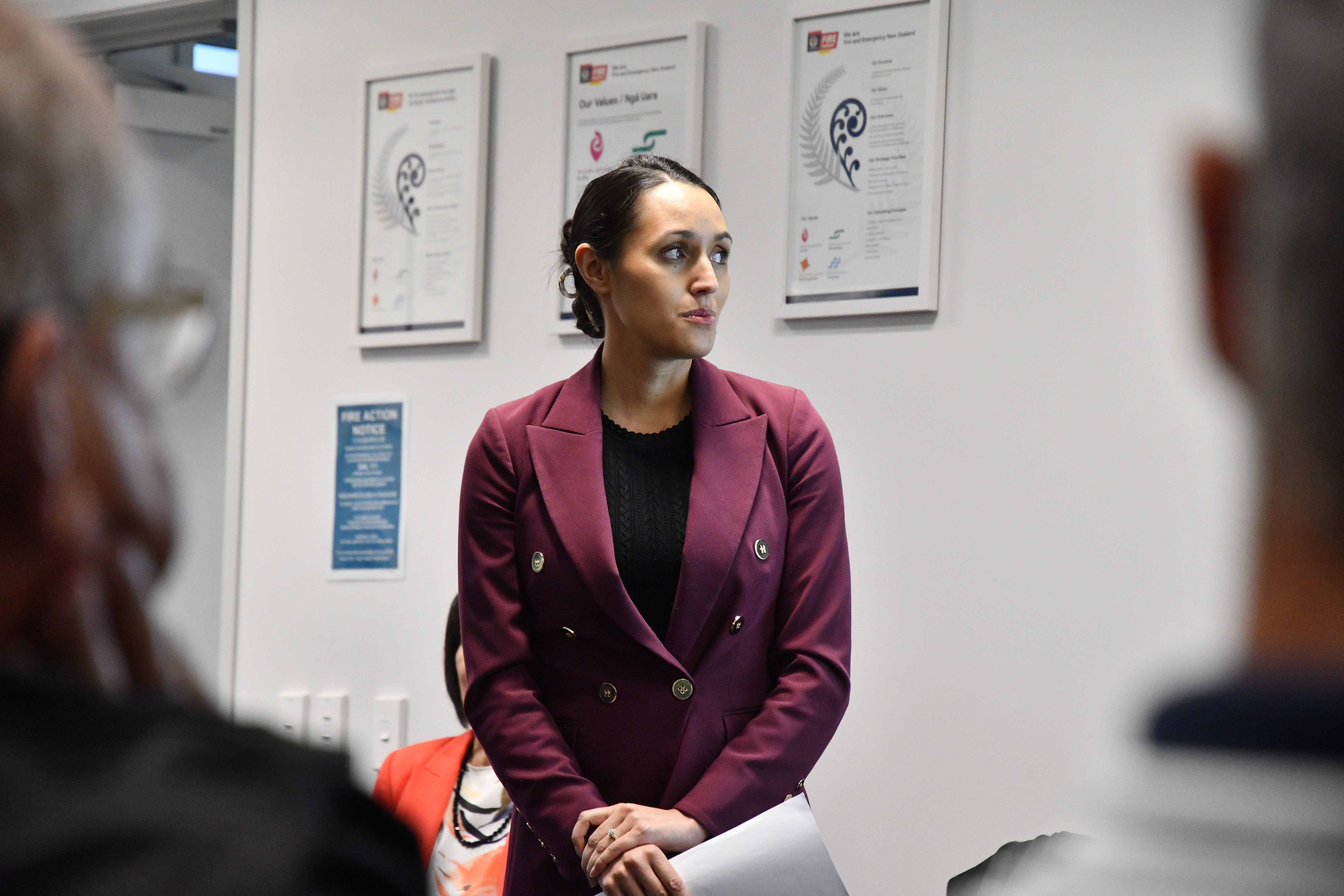 Rotorua Mayor Tania Tapsell speaks at the Lake Ōkāreka fire station. Photo / Laura Smith