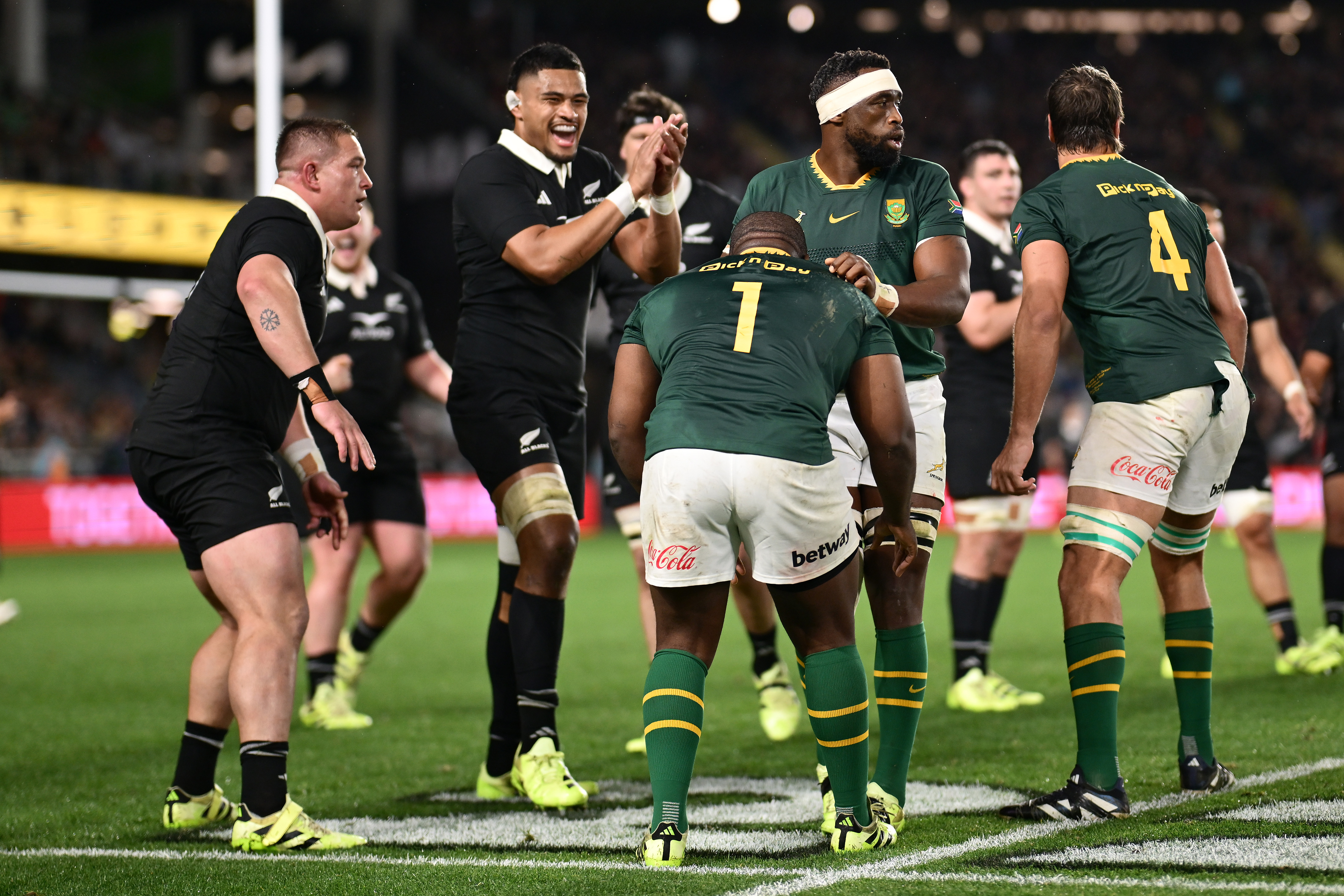 Tupou Vaa'i celebrates a lineout penalty during the All Blacks' win over the Springboks at Eden Park last year. Photo / Getty Images