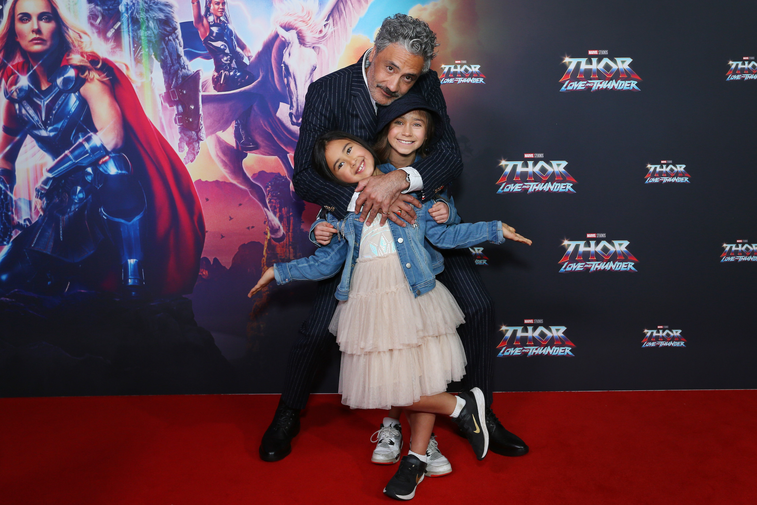 Taika Waititi and his daughters Matewa Kiritapu and Te Hinekahu. Photo / Getty Images