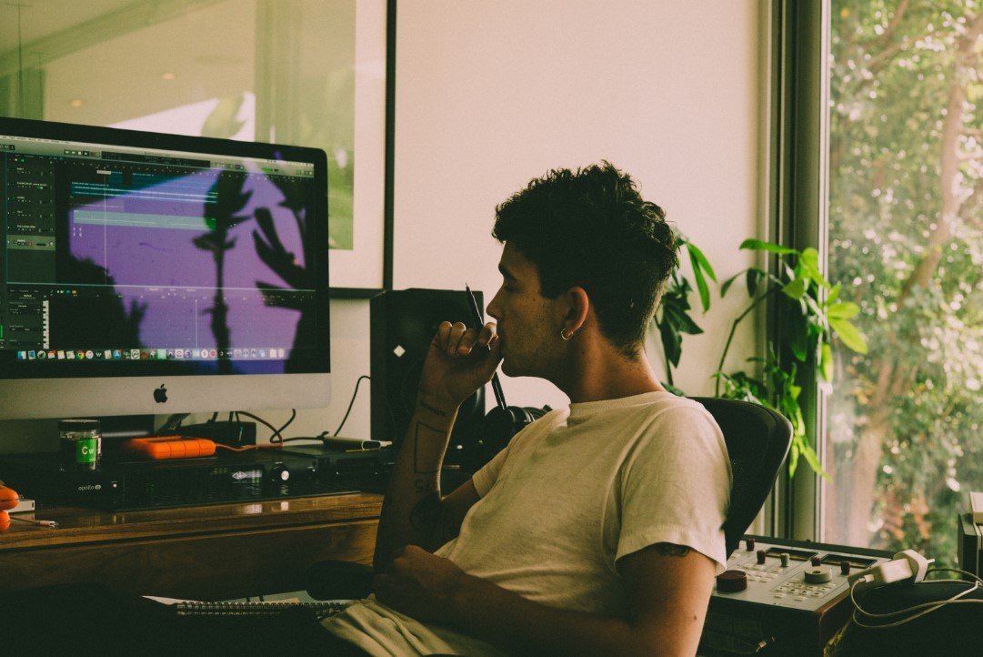 Healy working on the band’s two new albums. Photo / Supplied
