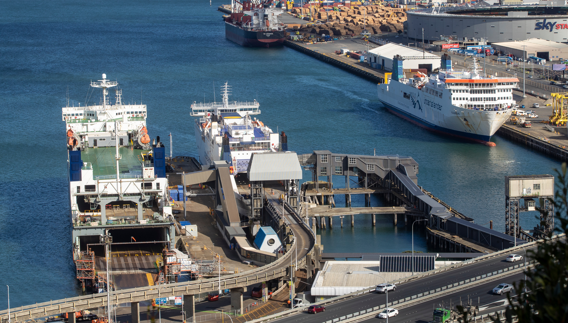 The Interislander Cook Strait ferries, from left, Valentine, Aratere and Kaiarahi, docked in Wellington. Photo / Mark Mitchell