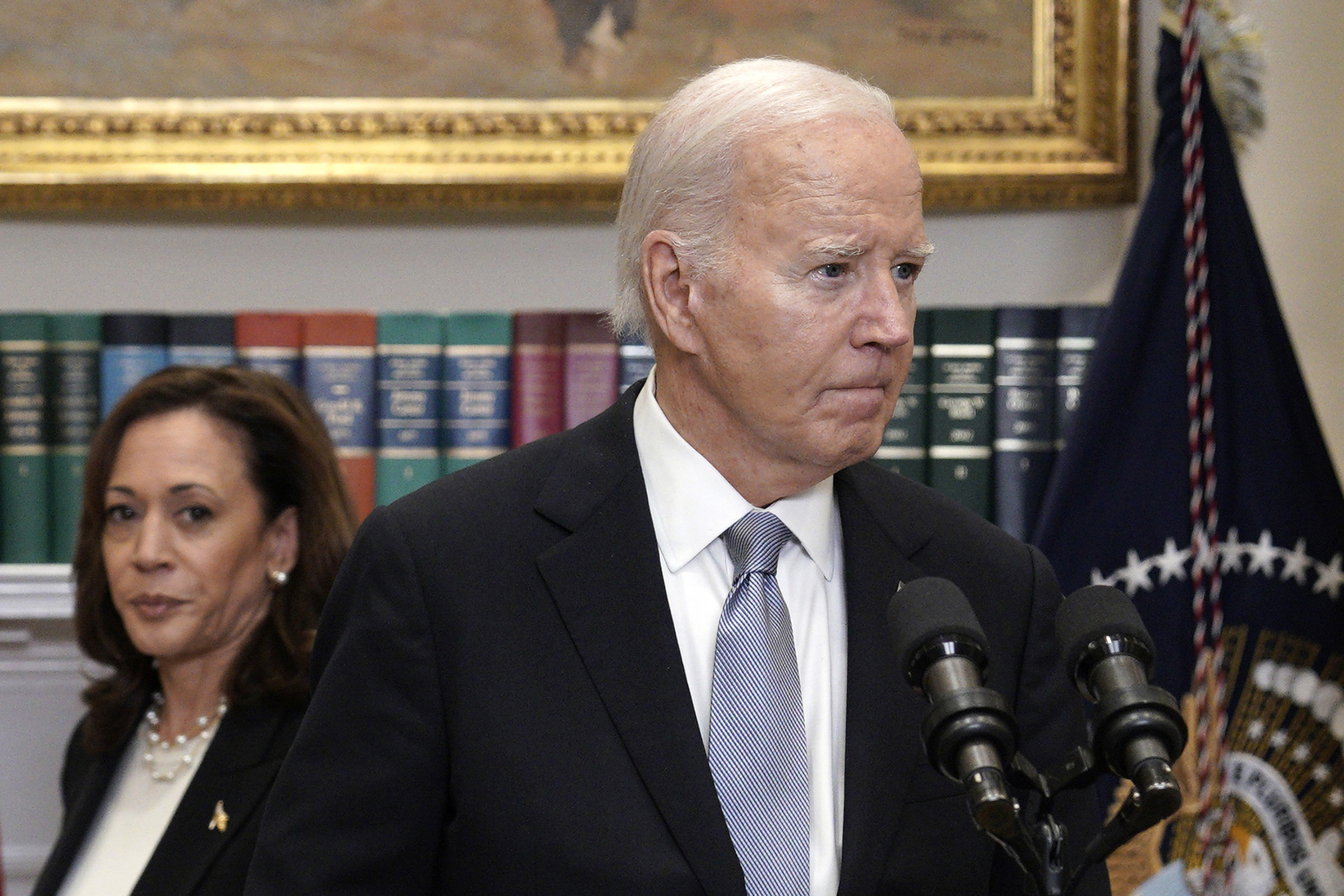 President Biden delivered brief remarks from the White House on Sunday about the attempted assassination of Trump. Photo / Yuri Gripas, The New York Times