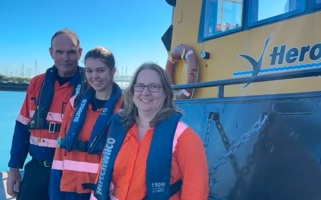 Sam Woodford (left), Georgia Woodside and Sian France are helping assess how the ground will respond to construction activity. Photo / Davina Zimmer / RNZ