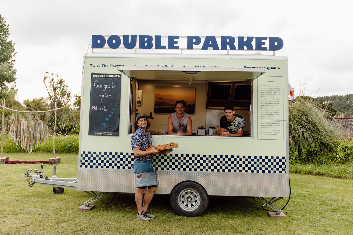 The trio of brothers (minus friend Damian) behind Double Parked and The Muriwai Deli.