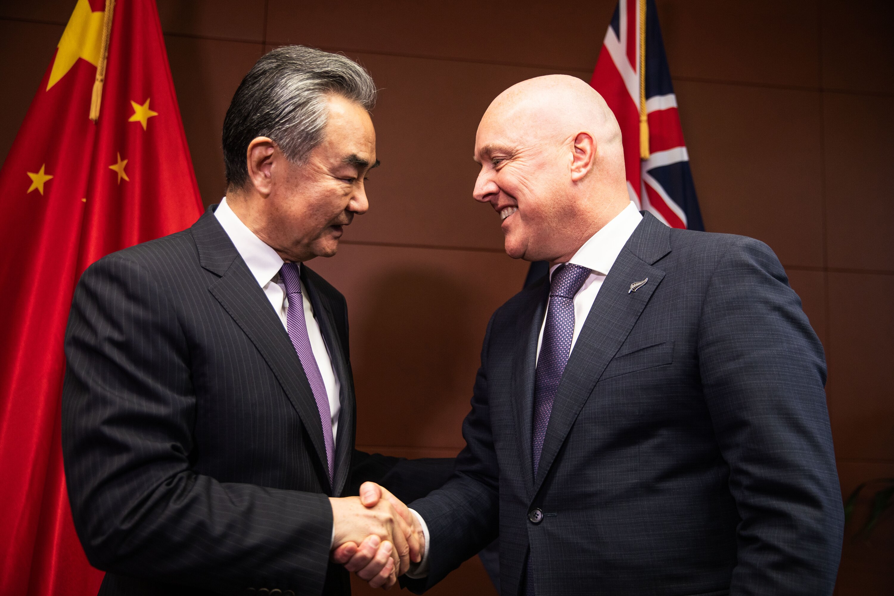 Christopher Luxon meets China's Foreign Minister Wang Yi at the Beehive last week. Photo / Pool