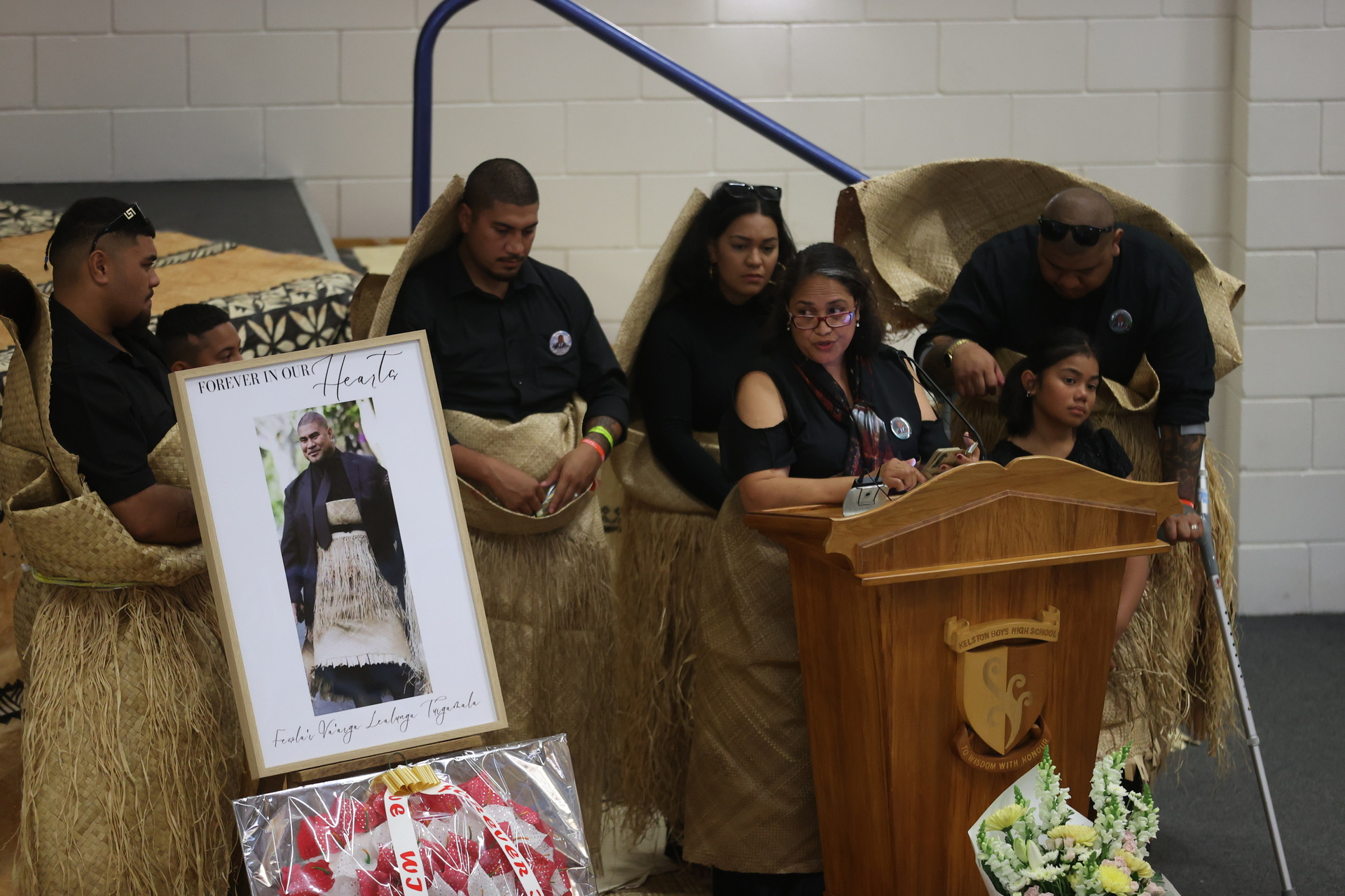 Daphne Tuigamala, widow of Va'aiga Tuigamala, spoke about the former All Black's romantic side at his funeral in Auckland today. Photo / Brett Phibbs