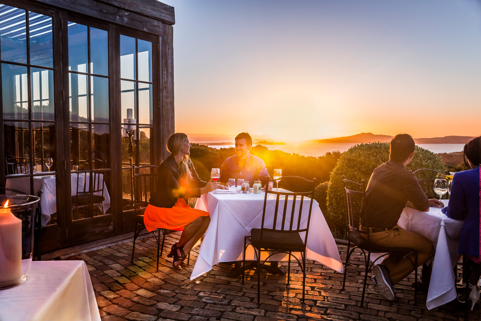 There are a few elevated vineyards in Waiheke Island but Mudbrick is always a crowd-pleaser with its stunning views back towards the city. Photo / Todd Eyre