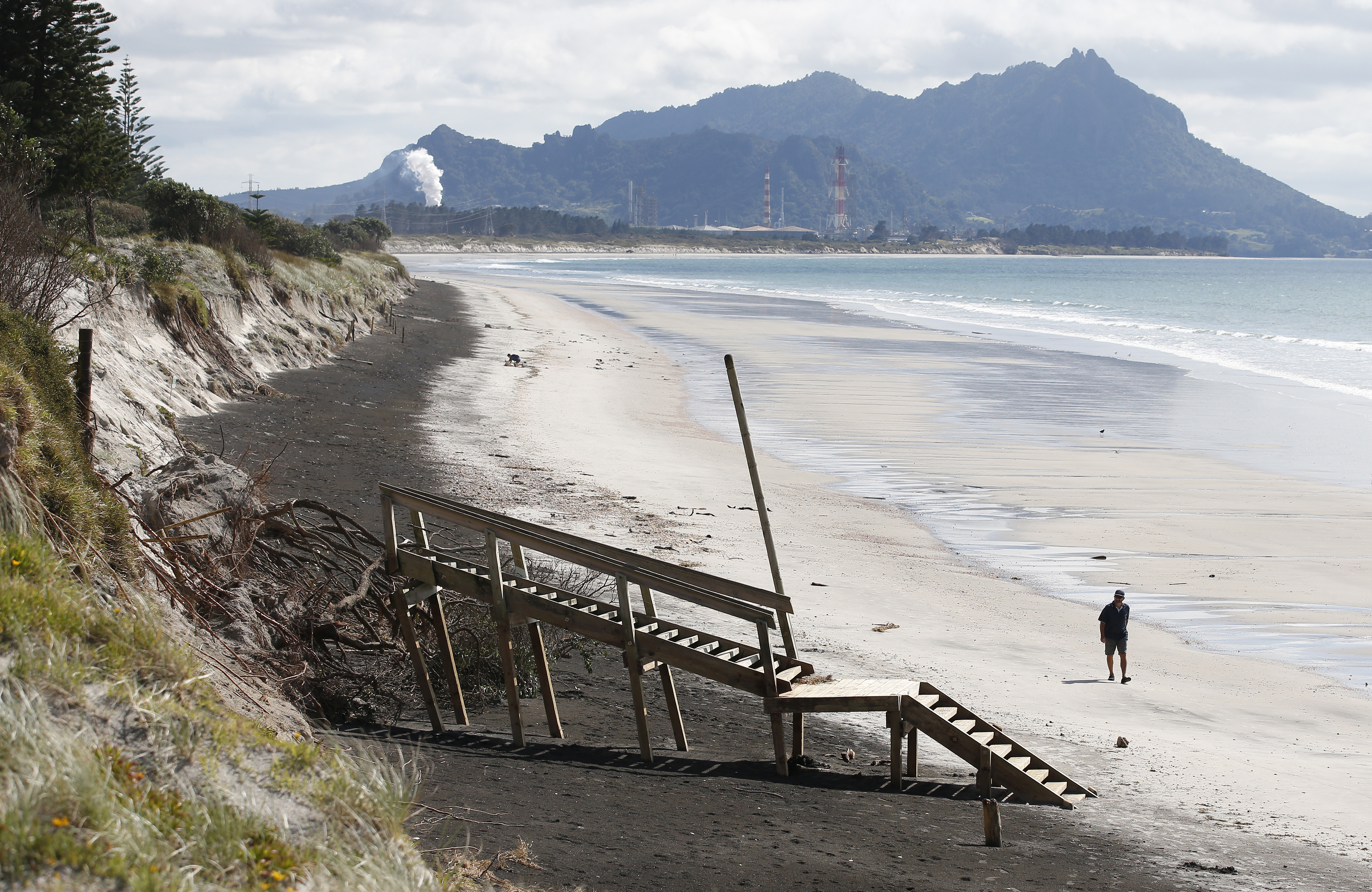 Bream Bay’s Ruakākā Beach was left eroded and damaged by storms in 2023. Sand extraction opponents fear the Bream Bay proposal will stop the sand on the beach being replenished, making erosion worse. Photo / Michael Cunningham