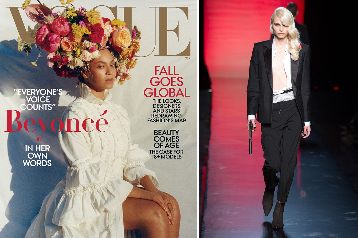 (From left) Beyonce’s September 2018 US Vogue cover photographed by the first black photographer in the magazine’s 127-year history; Andreja Pejic. Photos / Supplied, Getty Images