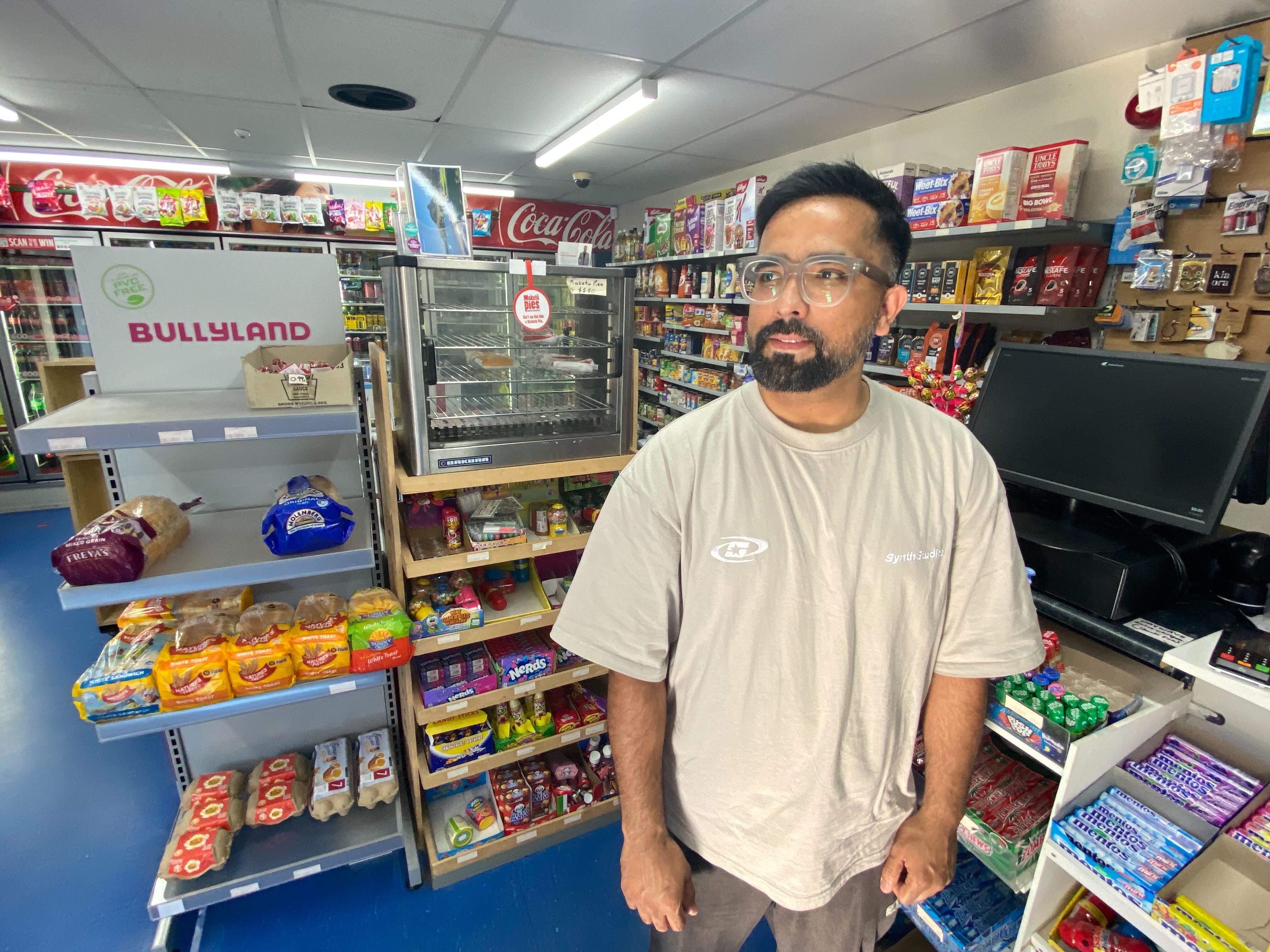 Saedanwar Rajput, the owner of the Hot Spot Superette, on the corner of Adams Ave and Maunganui Rd. Photo / Rosalie Liddle Crawford