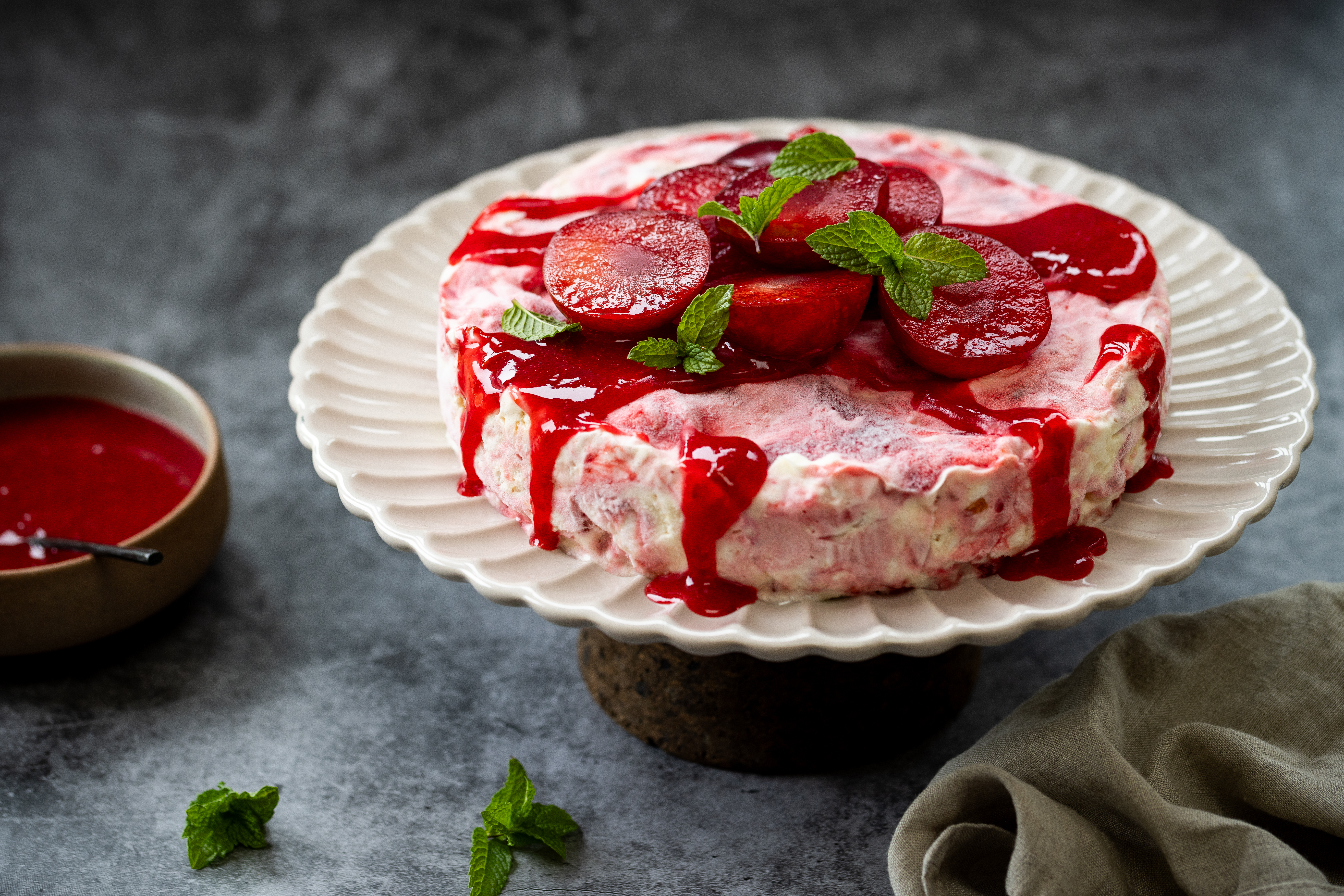 Make a cooling dessert using this season’s vibrant plums. Photo / Babiche Martens