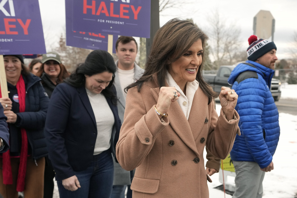 Former Republican presidential candidate Nikki Haley with supporters in Hampton in January. Photo / AP