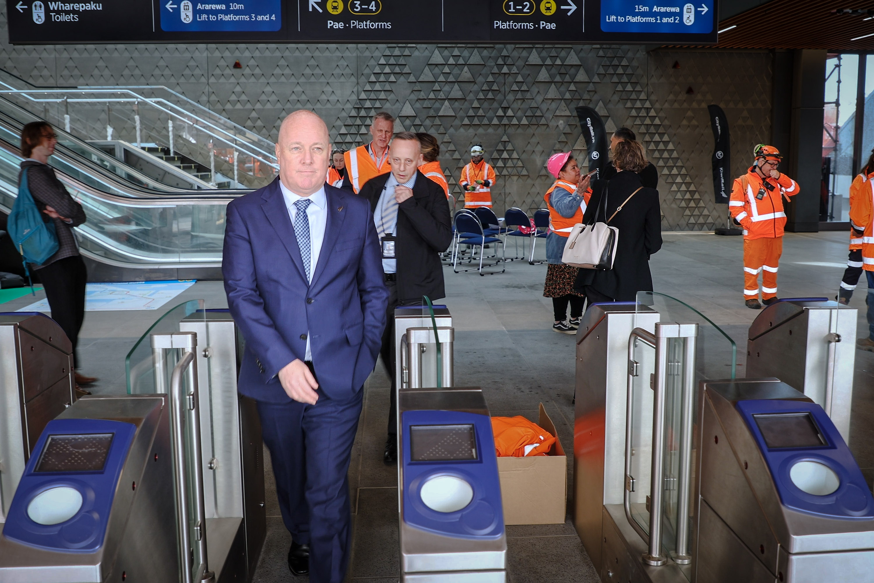 Prime Minister Christopher Luxon gets an early look at the City Rail Link, which may influence what areas of Auckland are subject to high-density development. Photo / Michael Craig
