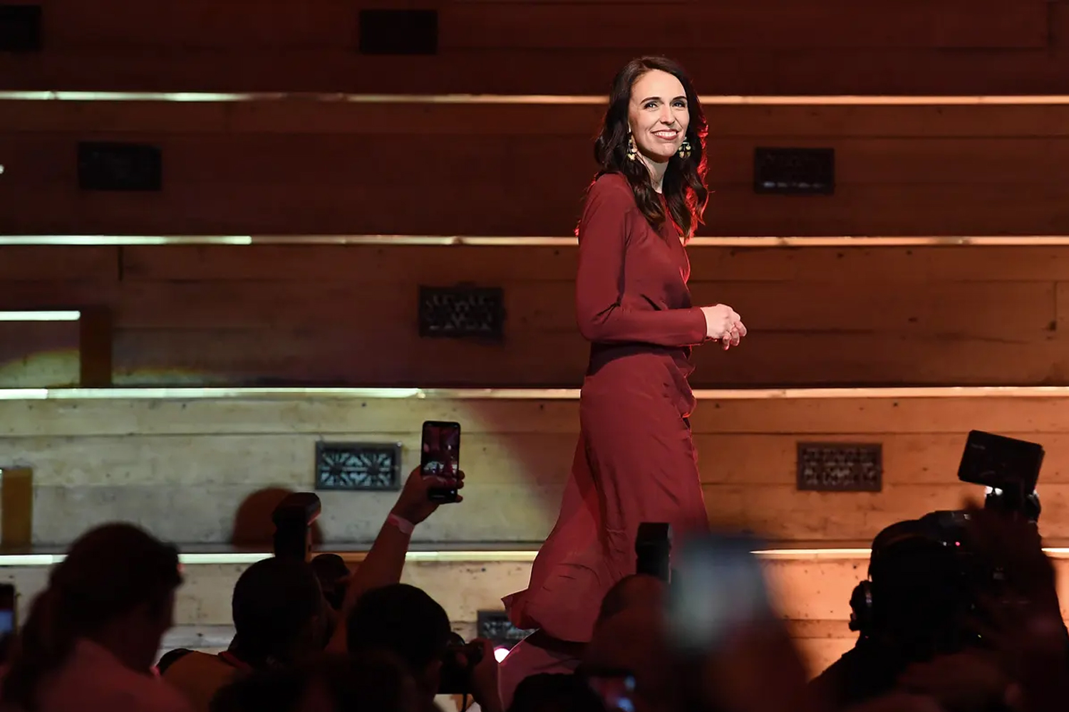 Ardern wearing Tāmakai Makaurau-based label Maaike on election night in 2020.