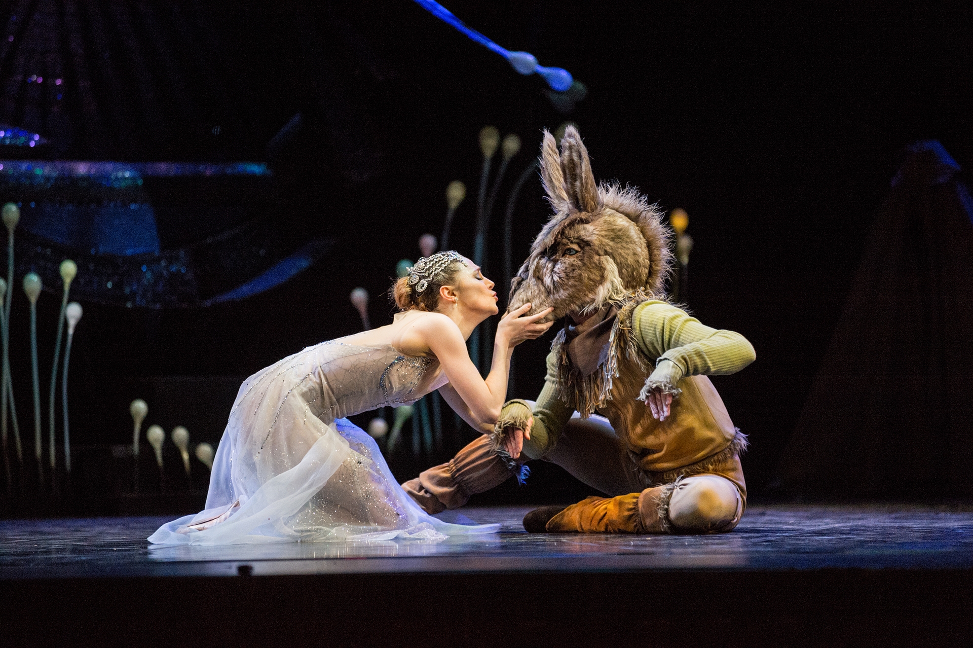 Tonia Looker as Titania and Harry Skinner as Bottom in the Royal New Zealand Ballet's A Midsummer Night's Dream. Photo / Stephen A'Court