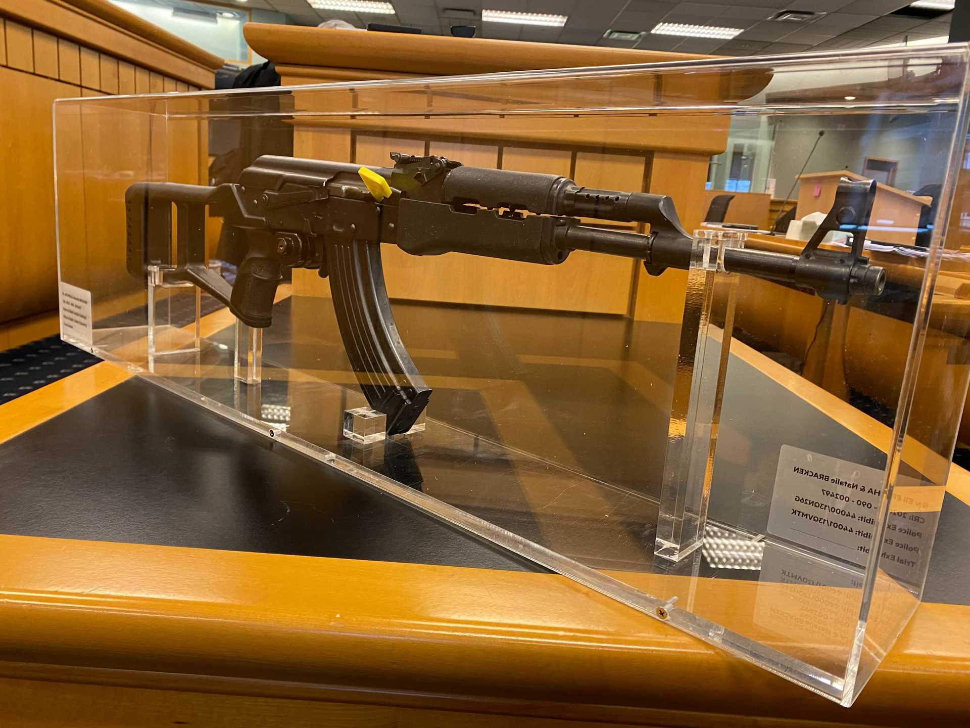 A military-style semi-automatic weapon has been introduced into evidence at the trial of Eli Epiha, who murdered Constable Matthew Hunt. Photo / Craig Kapitan