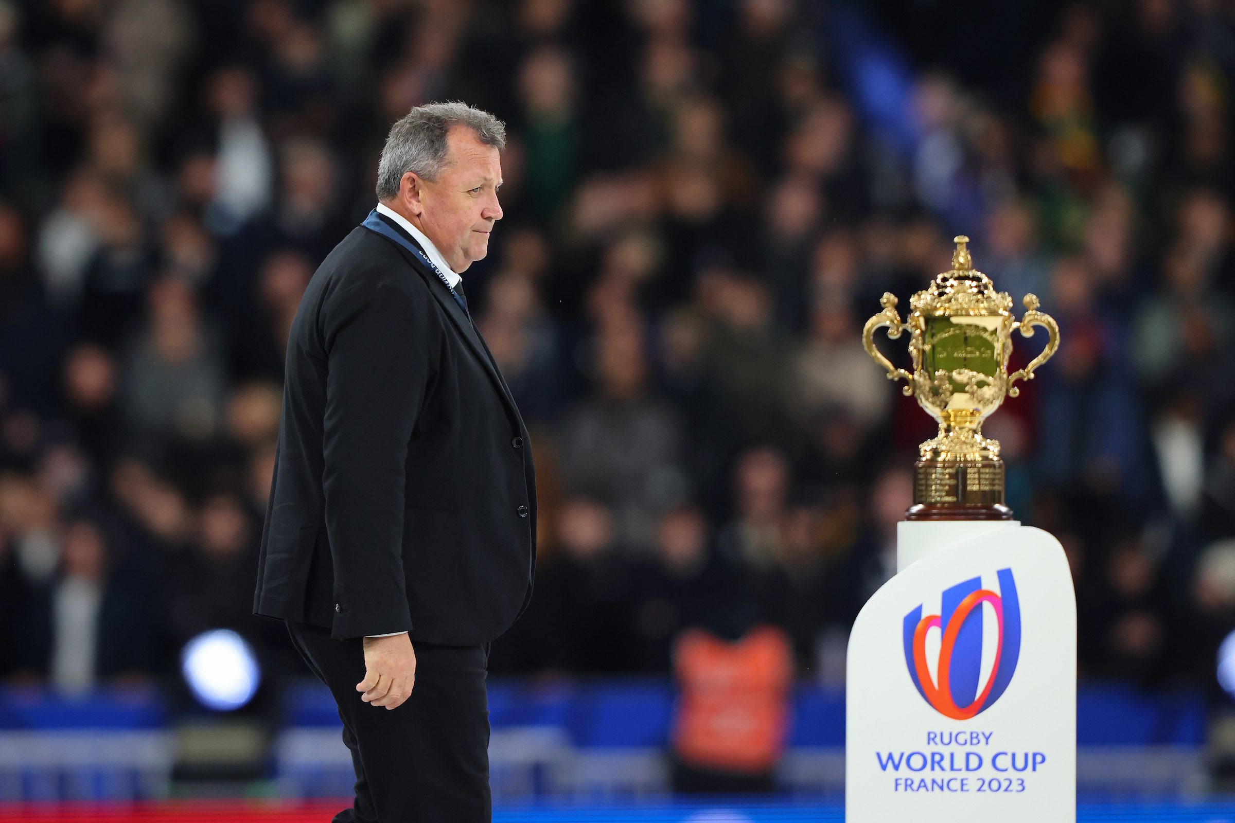 What could have been: Ian Foster walks past the Rugby World Cup trophy after the final loss to the Springboks. Photo / Photosport