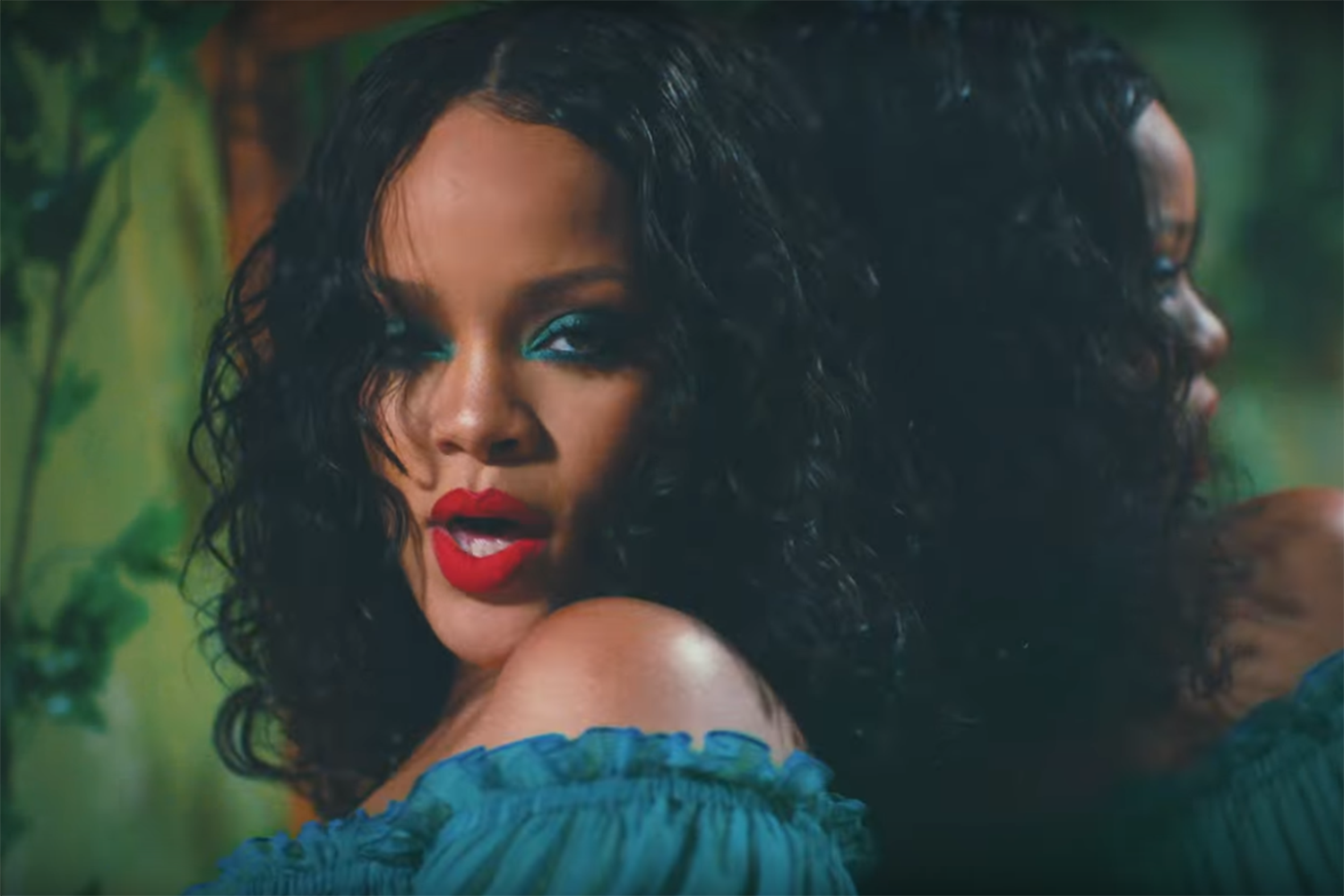 Rihanna wears an eyepatch on the set of her new music video