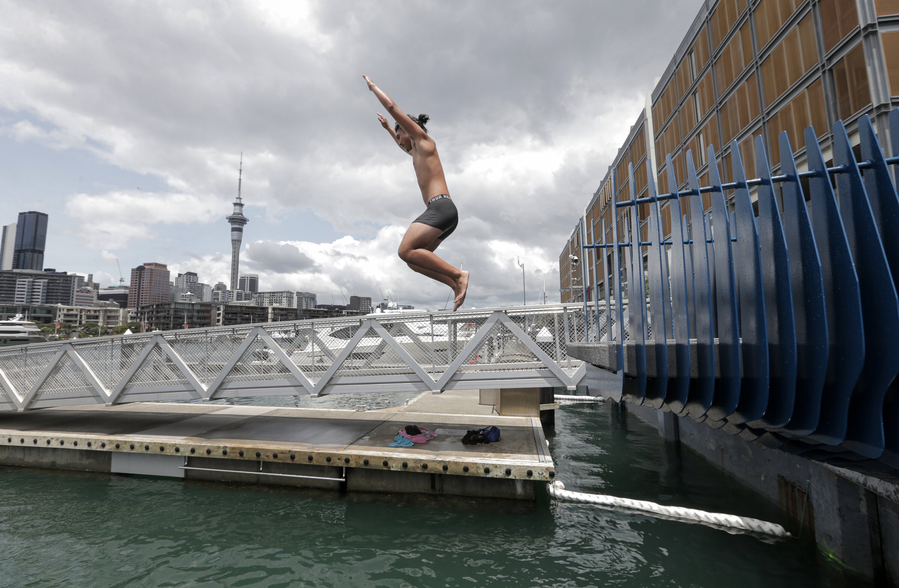 Some of the action at the new pool at Karanga Plaza on Auckland's waterfront. Photo / Alex Burton 